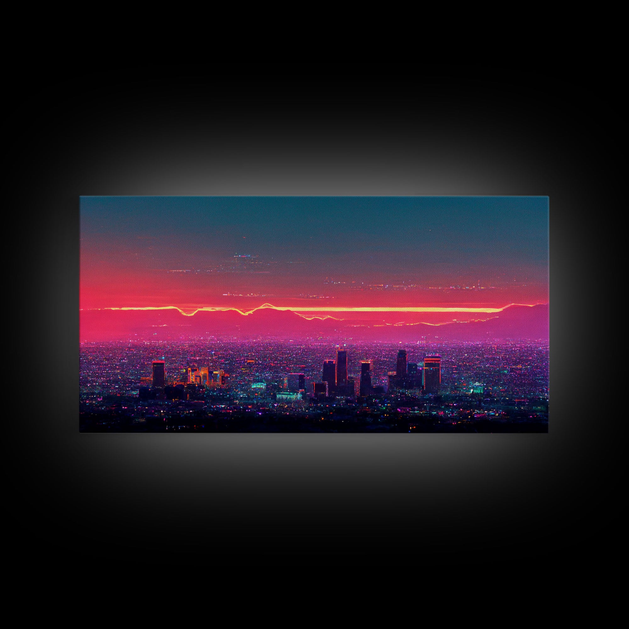 Los Angeles Wall Art, California at sunset canvas print, outrun style, vapor wave, synth wave sunset, ready to hang wall art