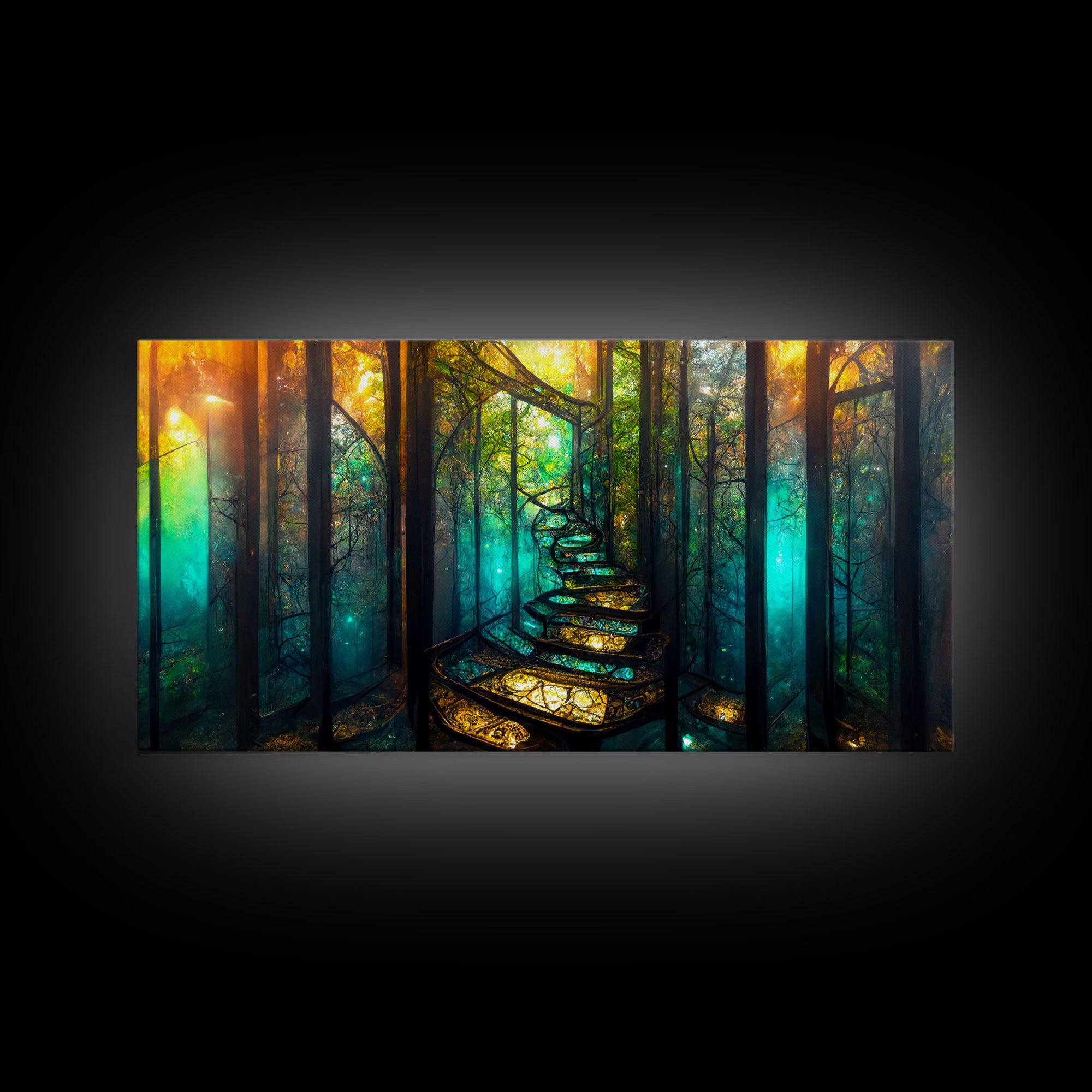 Fantasy wall art, canvas print, magical forest, fantasy landscape art, ready to hang wall art, bioluminescent glowing fantasy wall decor