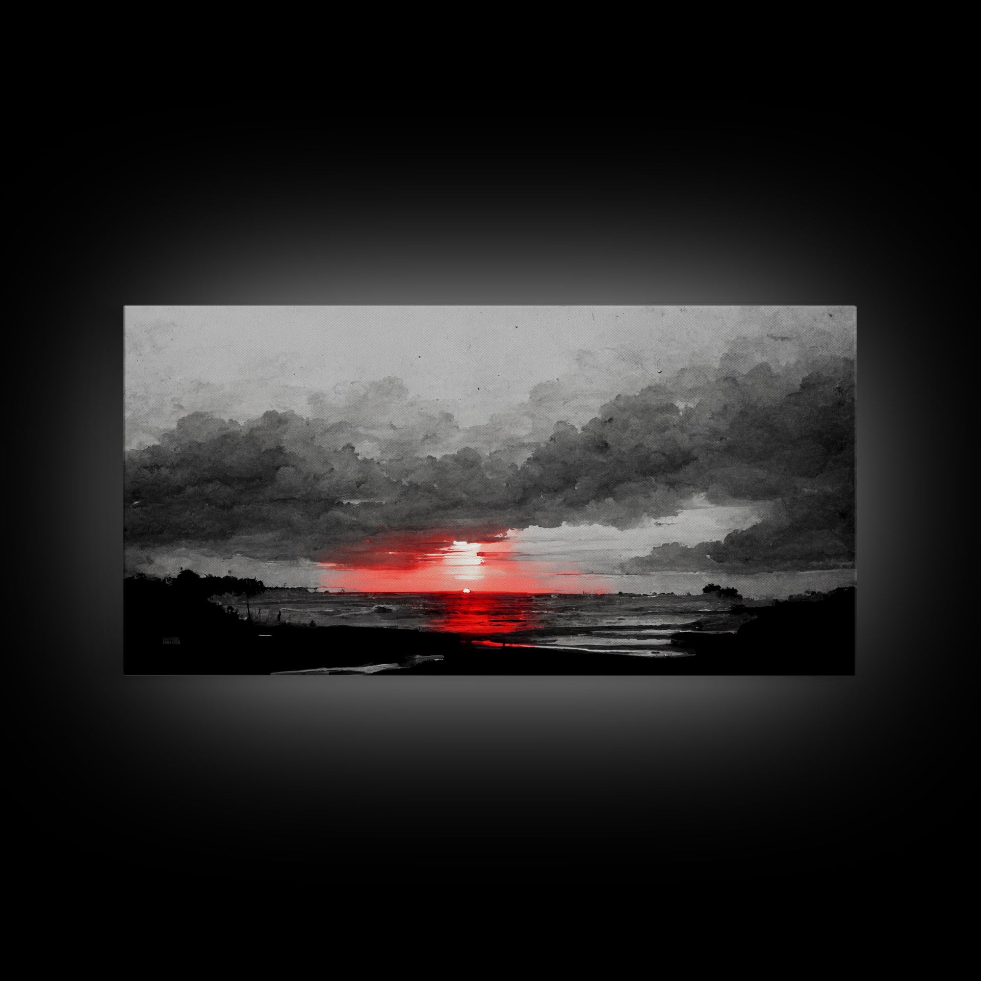 Creepy  Blood moon canvas print, dark fantasy art, black and white art, Halloween, spooky art, horror landscape art