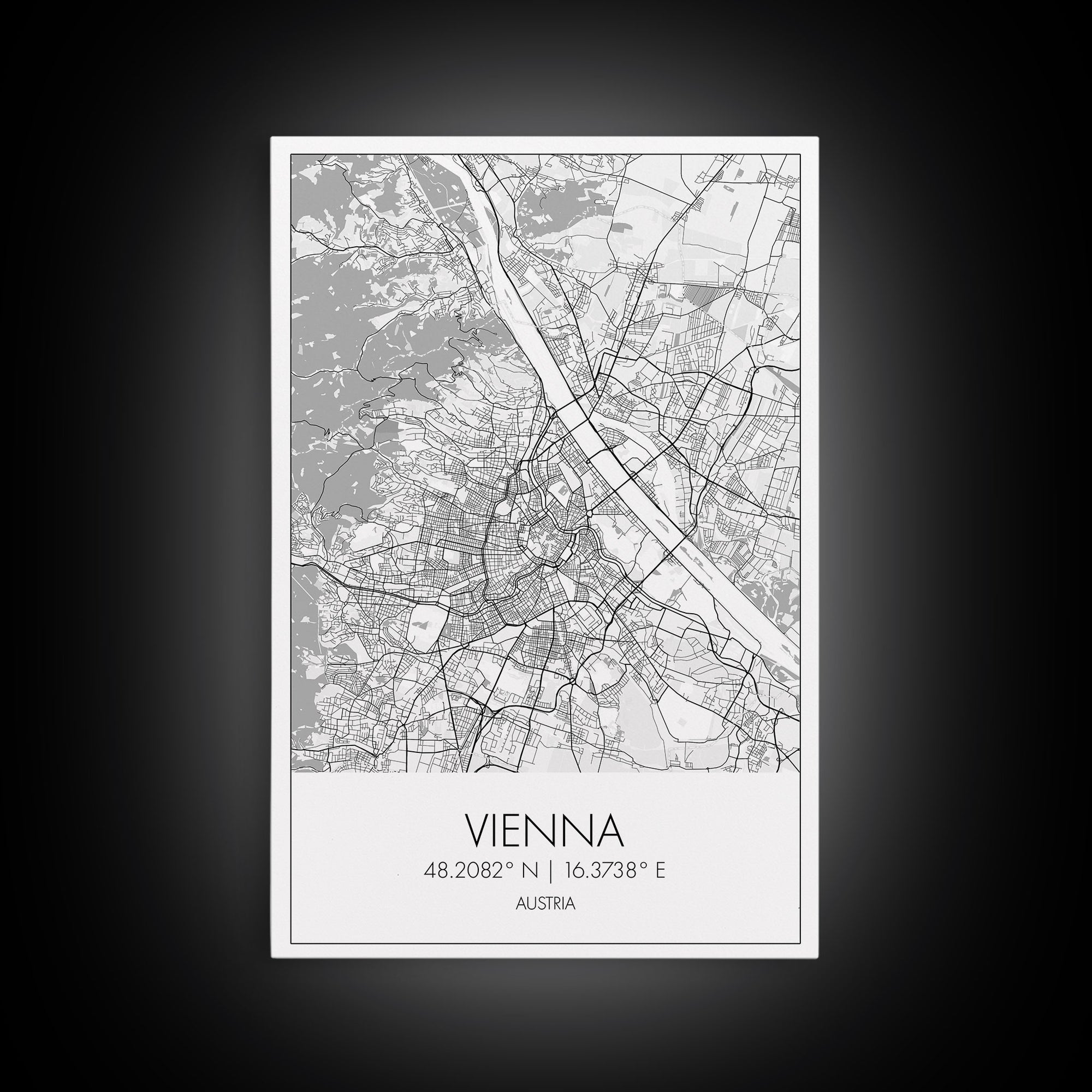 Vienna Street Map, Austria Map, City Map Print, Modern Wall Art, Wall Art, Canvas Print, Black And White, Unique Wedding Gift, Travel Art