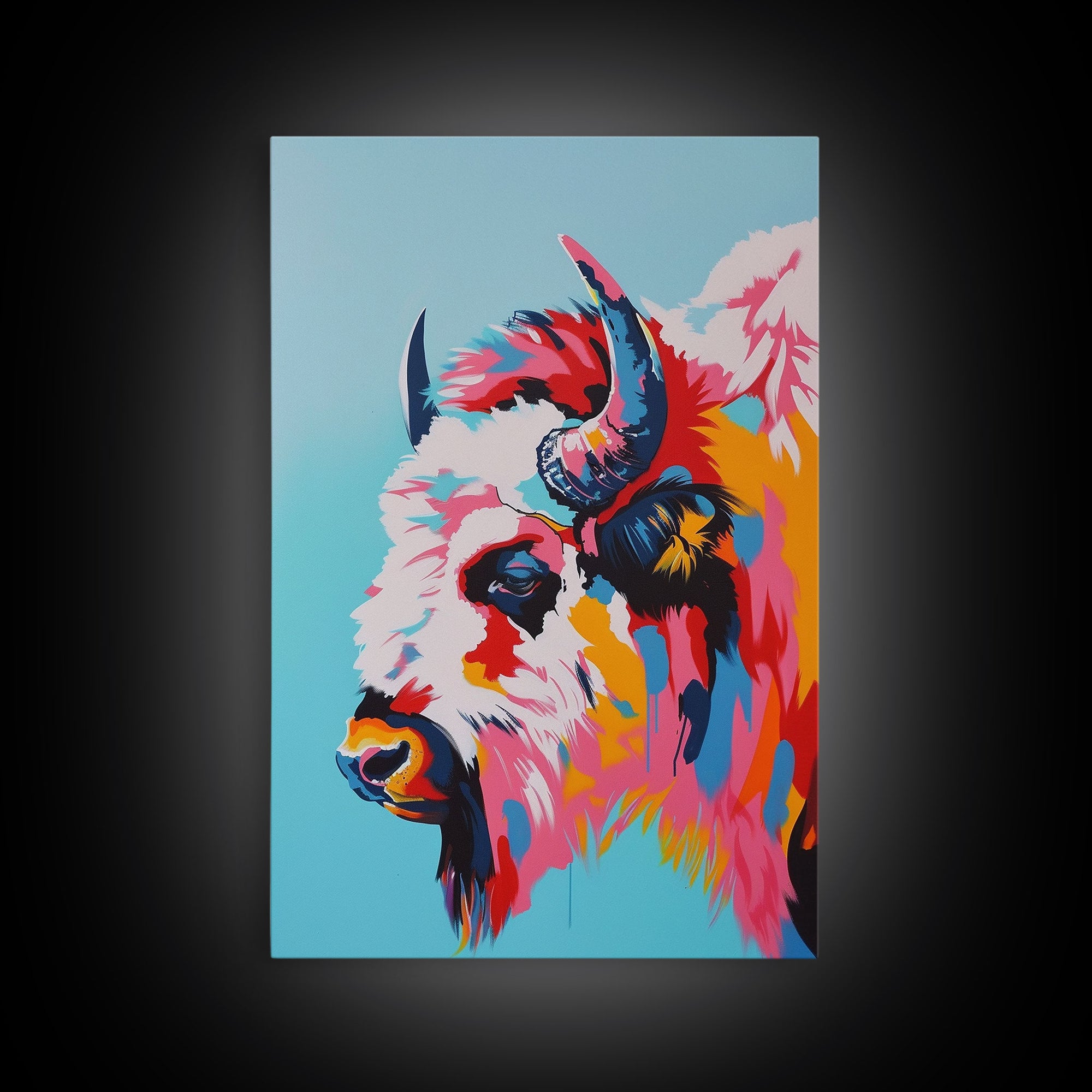 Vibrant Bison Framed Canvas Print - Colorful Animal Wall Art, Living Room Decor, Modern Artwork, Unique Animal Art for Bedroom and Office