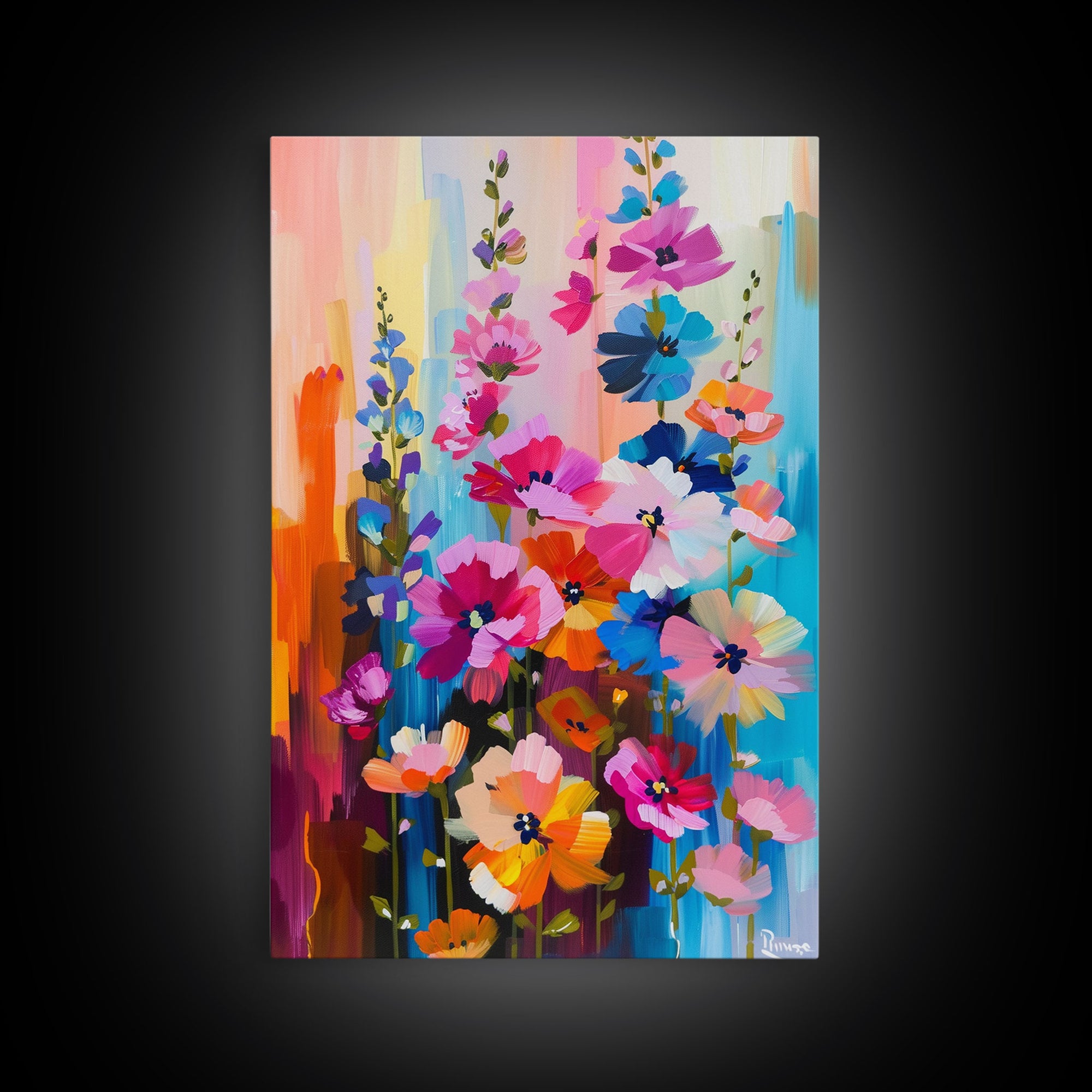 Abstract Floral Burst Framed Canvas Print - Colorful Flower Wall Art, Vibrant Living Room Decor, Modern Bedroom Art, Unique Home Art