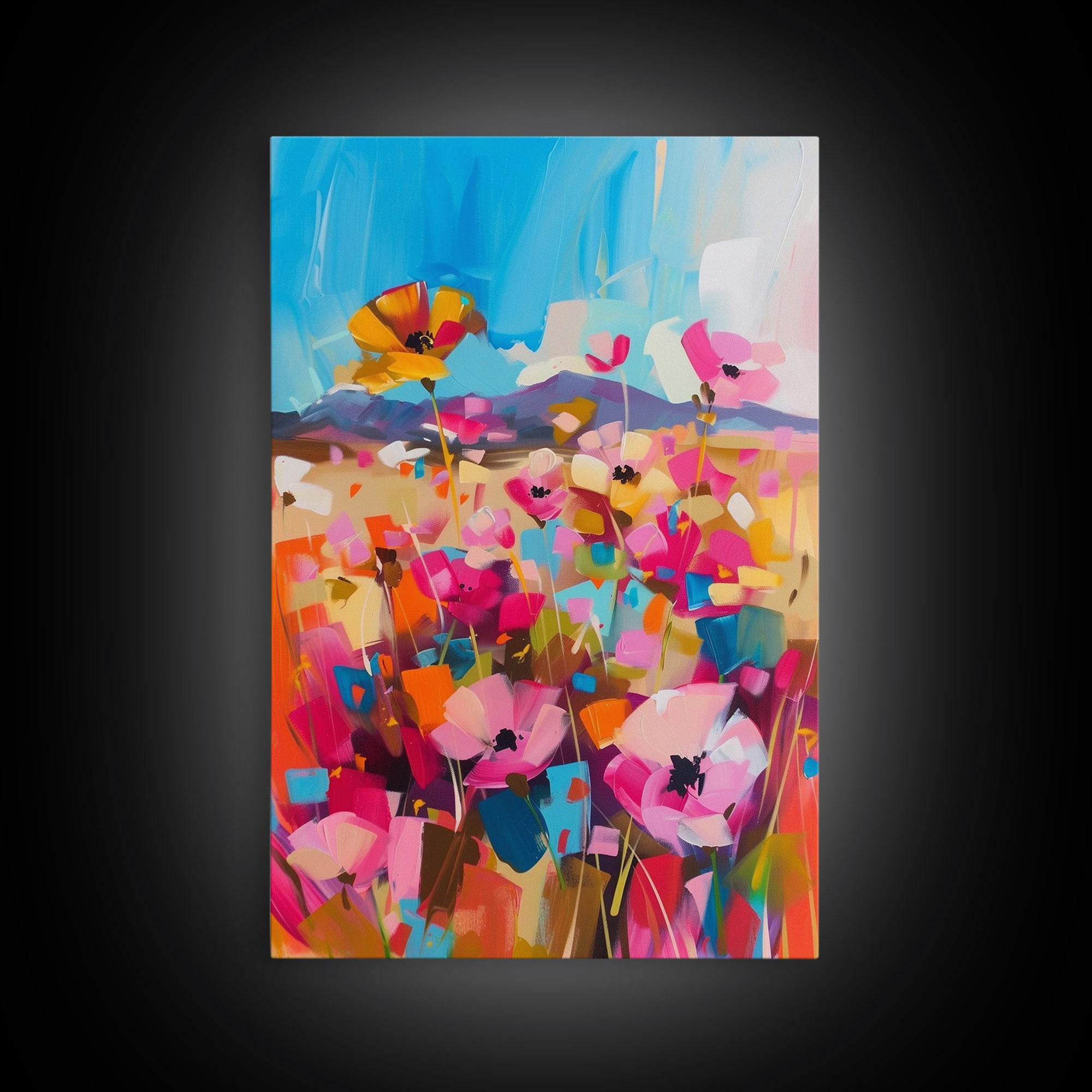 Wildflower Meadow in Bloom Framed Canvas Print - Bright Floral Wall Art, Cheerful Living Room Decor, Colorful Bedroom Art, Nature Art