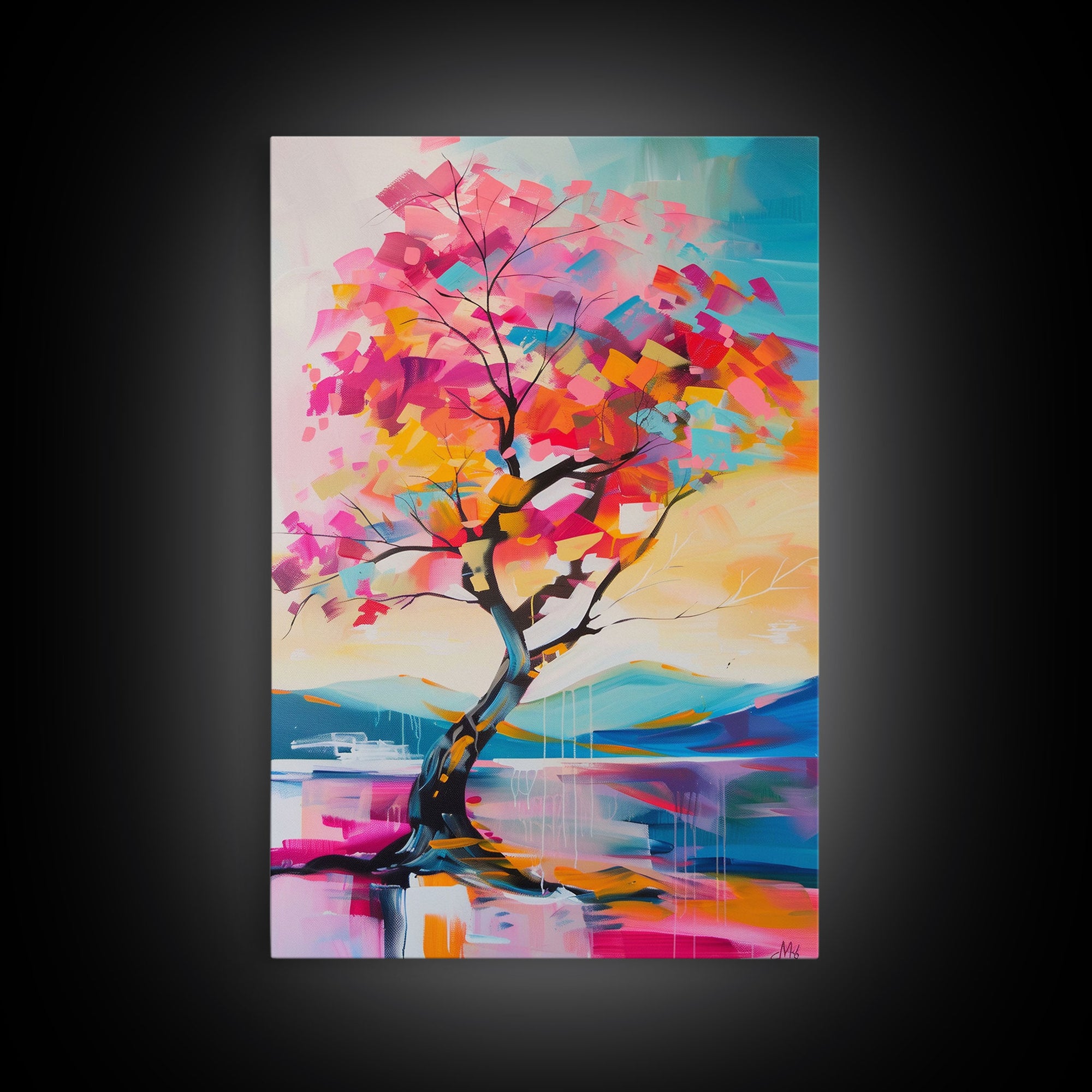 Abstract Colorful Tree - Framed Canvas Print, Vibrant Wall Art, Living Room Decor, Modern Nature Artwork, Colorful Tree Art, Bedroom Decor