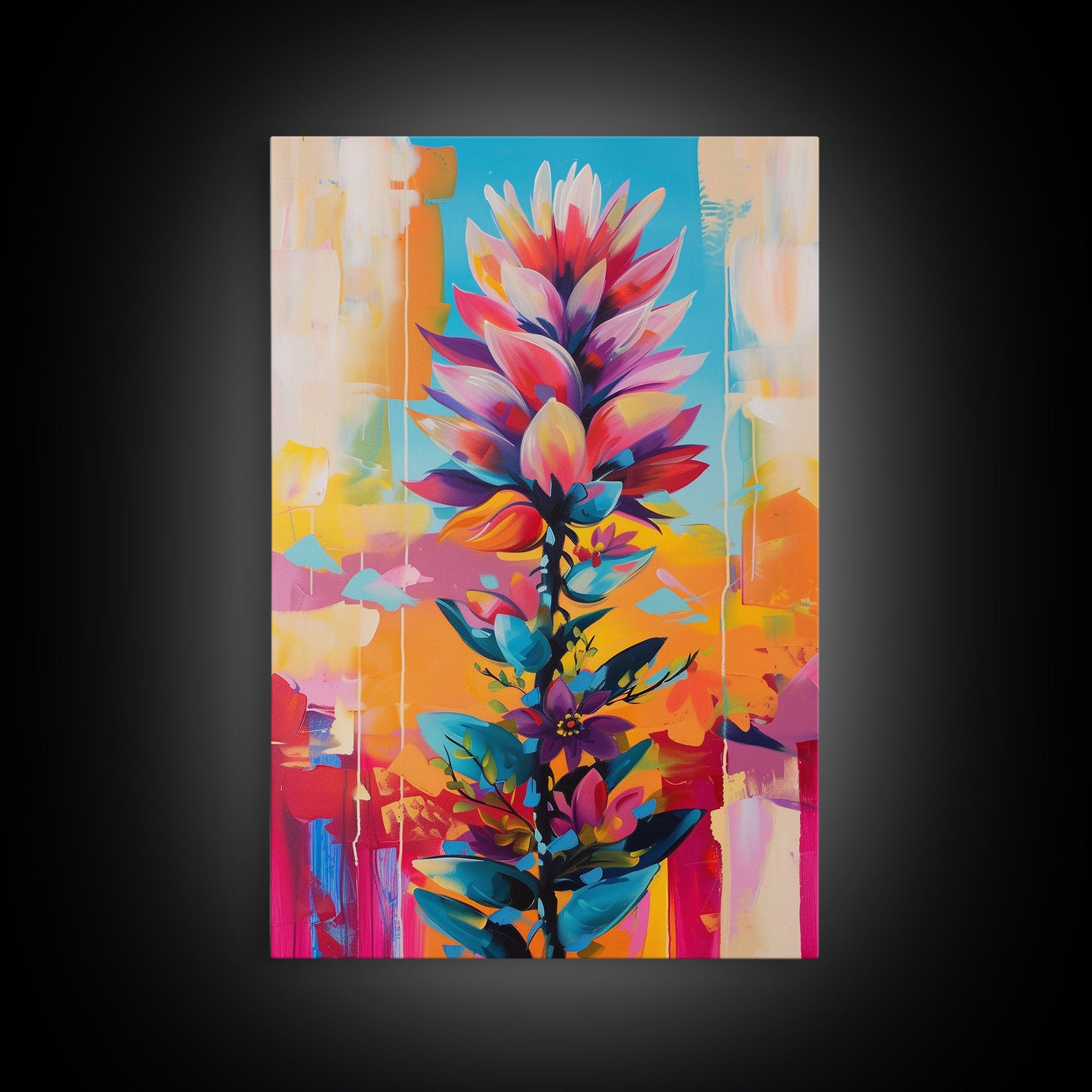 Vibrant Flower Art Framed Canvas Print - Colorful Wall Art, Living Room Decor, Floral Artwork for Bedroom, Modern Home Decor