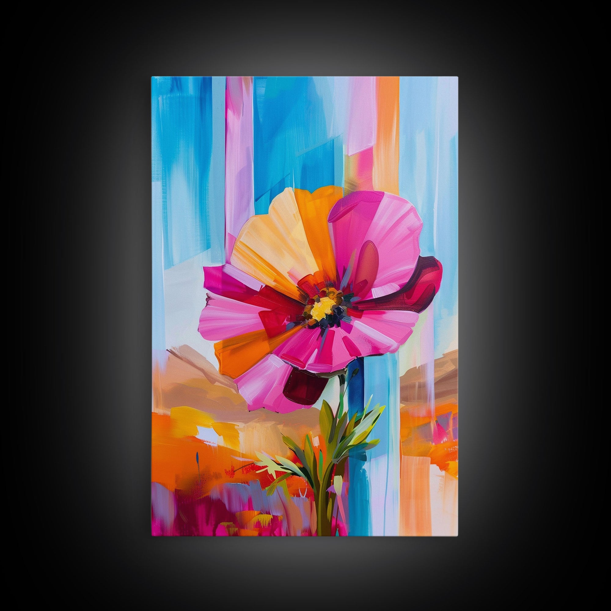 Abstract Flower Bloom Framed Canvas Print - Colorful Wall Art, Living Room Decor, Modern Floral Art for Bedroom, Home Decoration