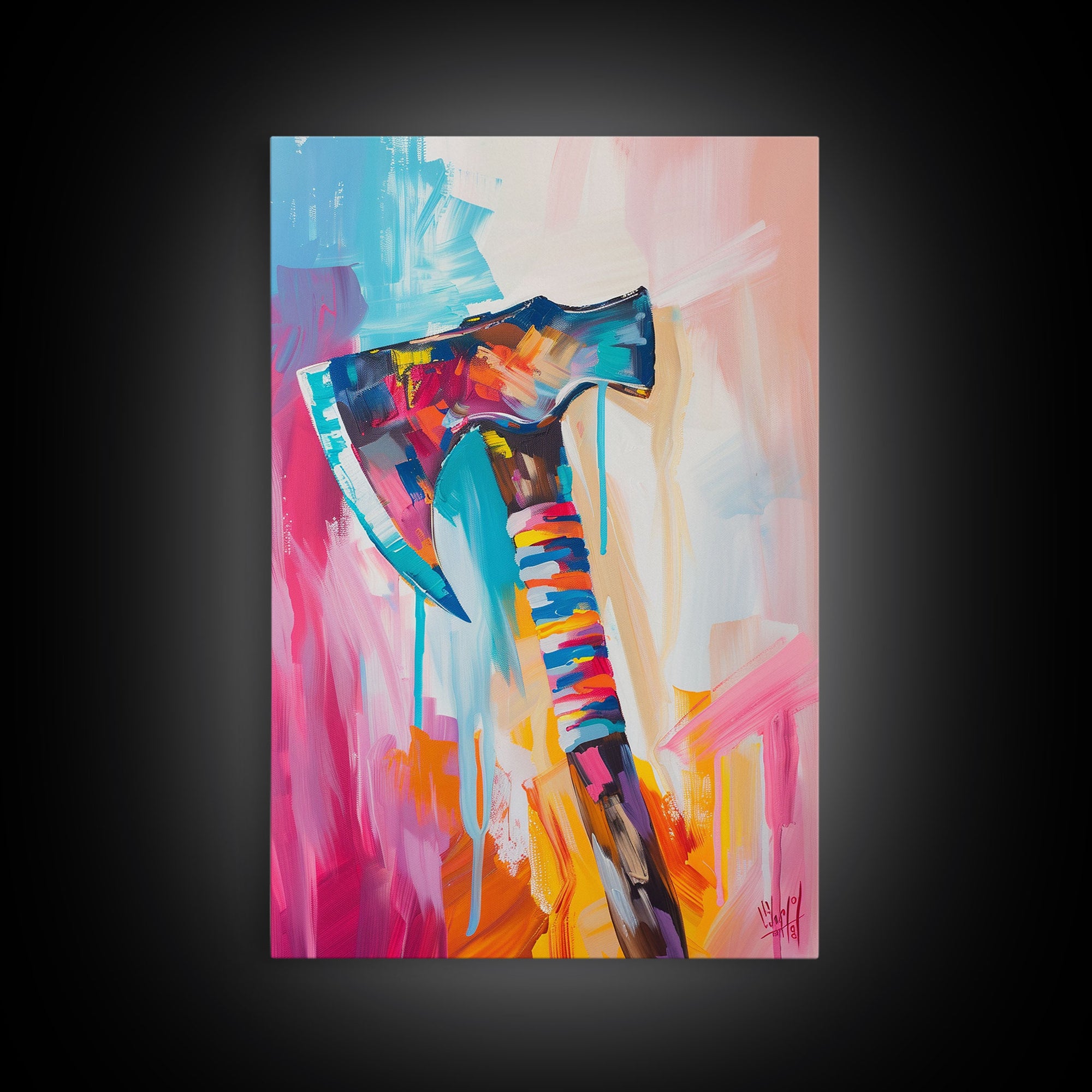 Abstract Colorful Axe Painting - Framed Canvas Print, Unique Living Room Decor, Bold Wall Art, Vibrant Home Decor