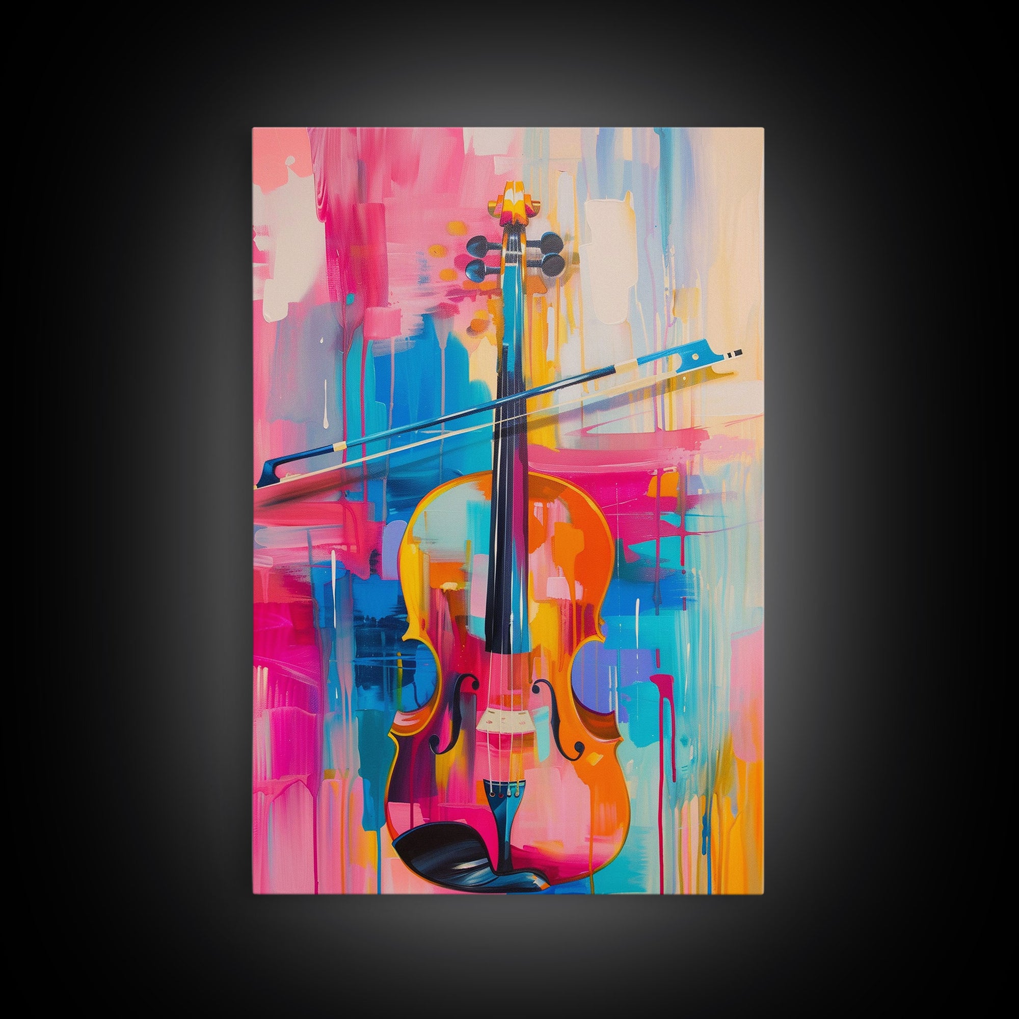 Vibrant Violin Art - Framed Canvas Print, Colorful Musical Decor, Living Room Wall Art, Unique Home Decor, Music Art