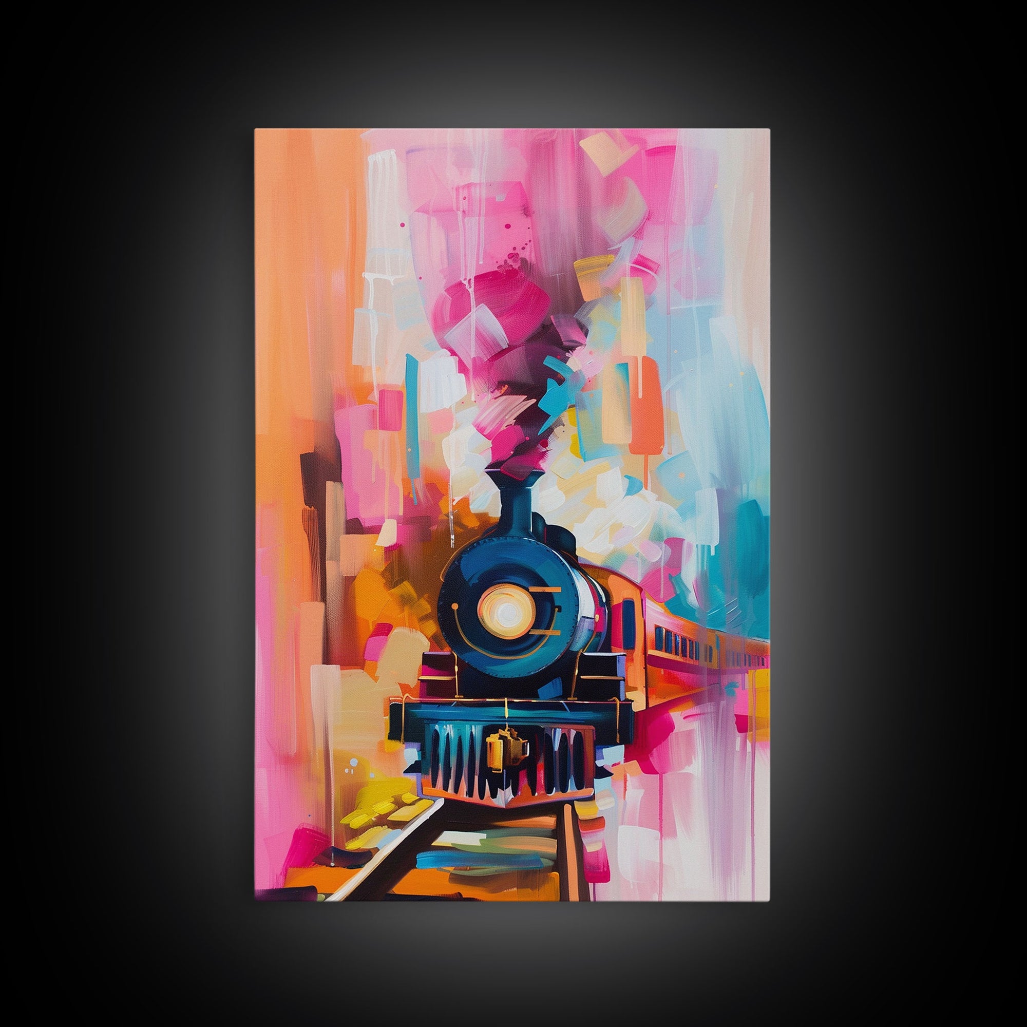 Express Train Canvas Art - Framed Canvas Print, Bold Locomotive Decor, Modern Train Wall Art, Colorful Bedroom Artwork