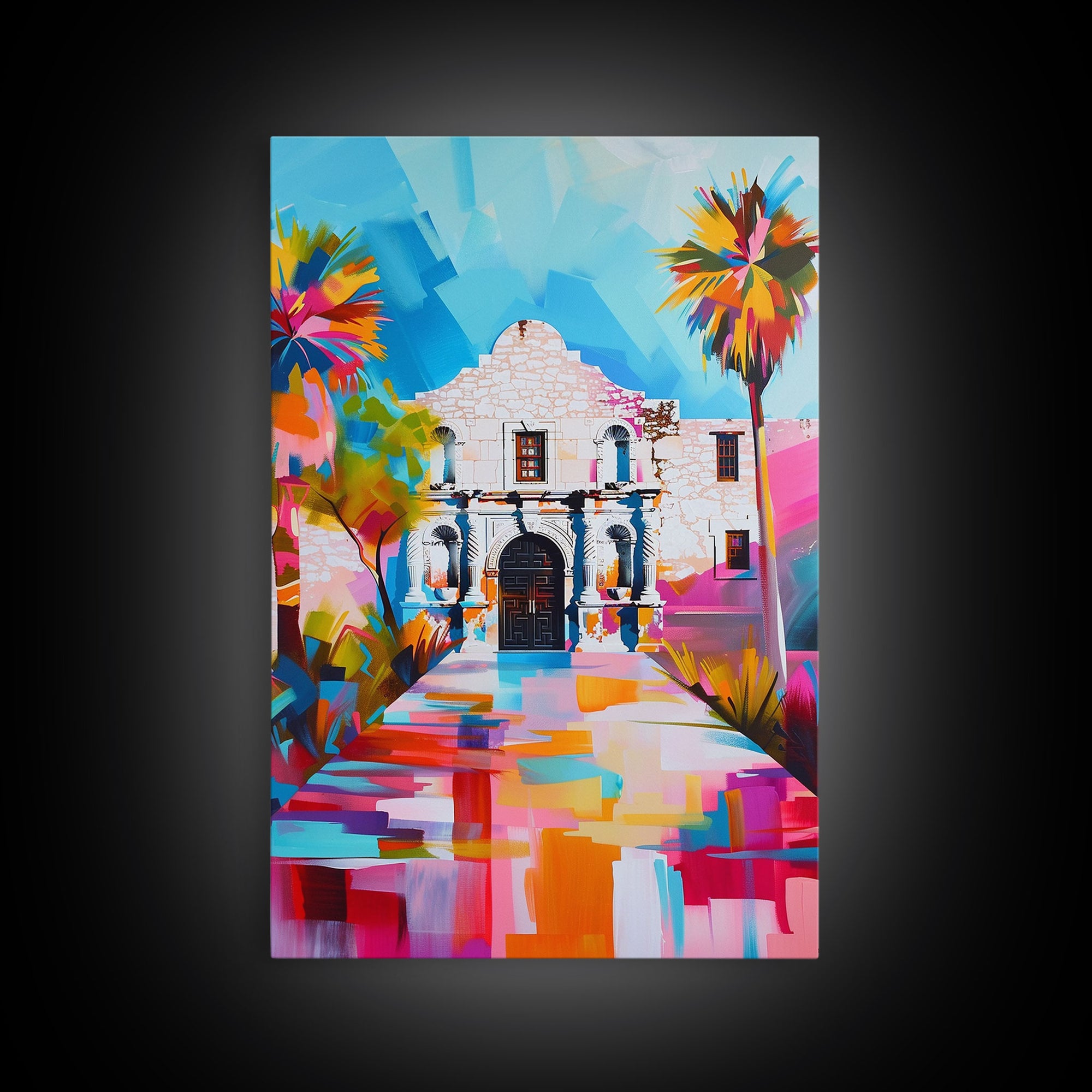 The Alamo in Colorful Abstract Design - Framed Canvas Print, Vibrant Nature Decor, Living Room Wall Art, Bedroom Decor