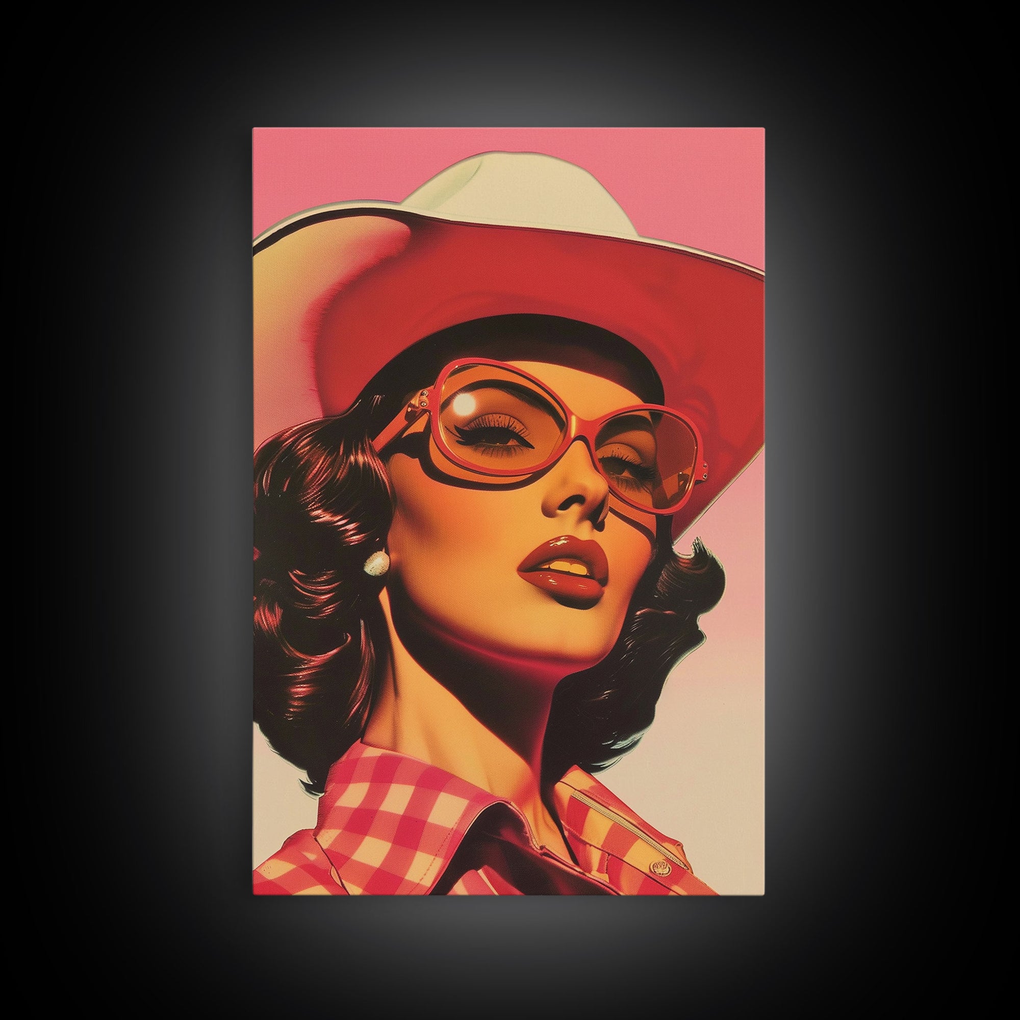 Stylish Cowgirl with Sunglasses | Framed Canvas Print | Western Wall Art | Living Room Decor | Rustic Home Decor