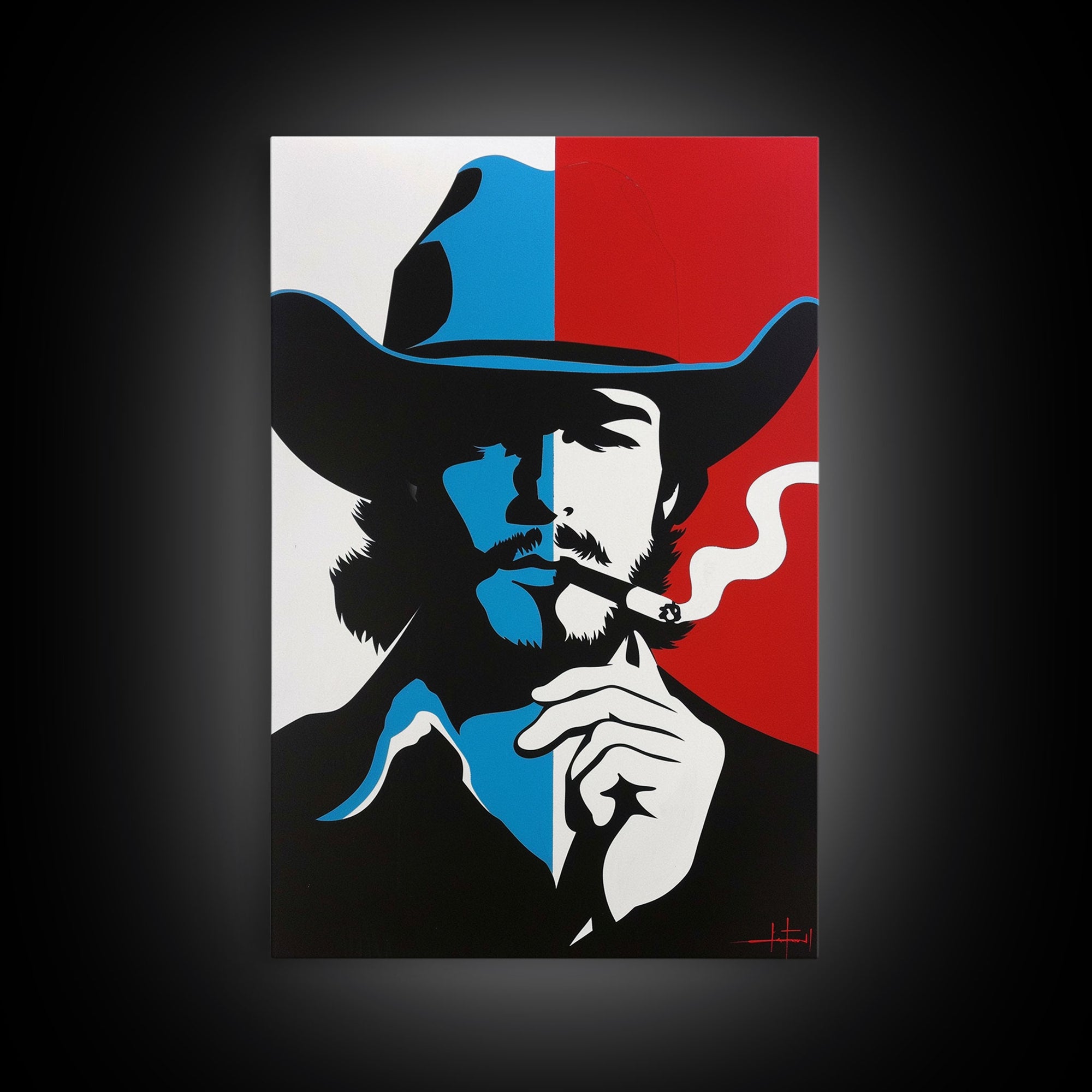 Iconic Cowboy Silhouette with Cigarette - Framed Canvas Print, Bold Western Decor, Living Room Art, Cowboy Wall Art for Home