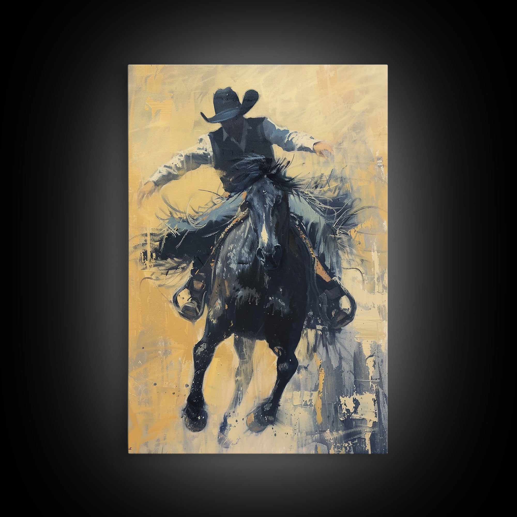 Bold Cowboy in Action Framed Canvas Print - Captivating Western Decor, Stunning Wall Art for Living Room, Bedroom