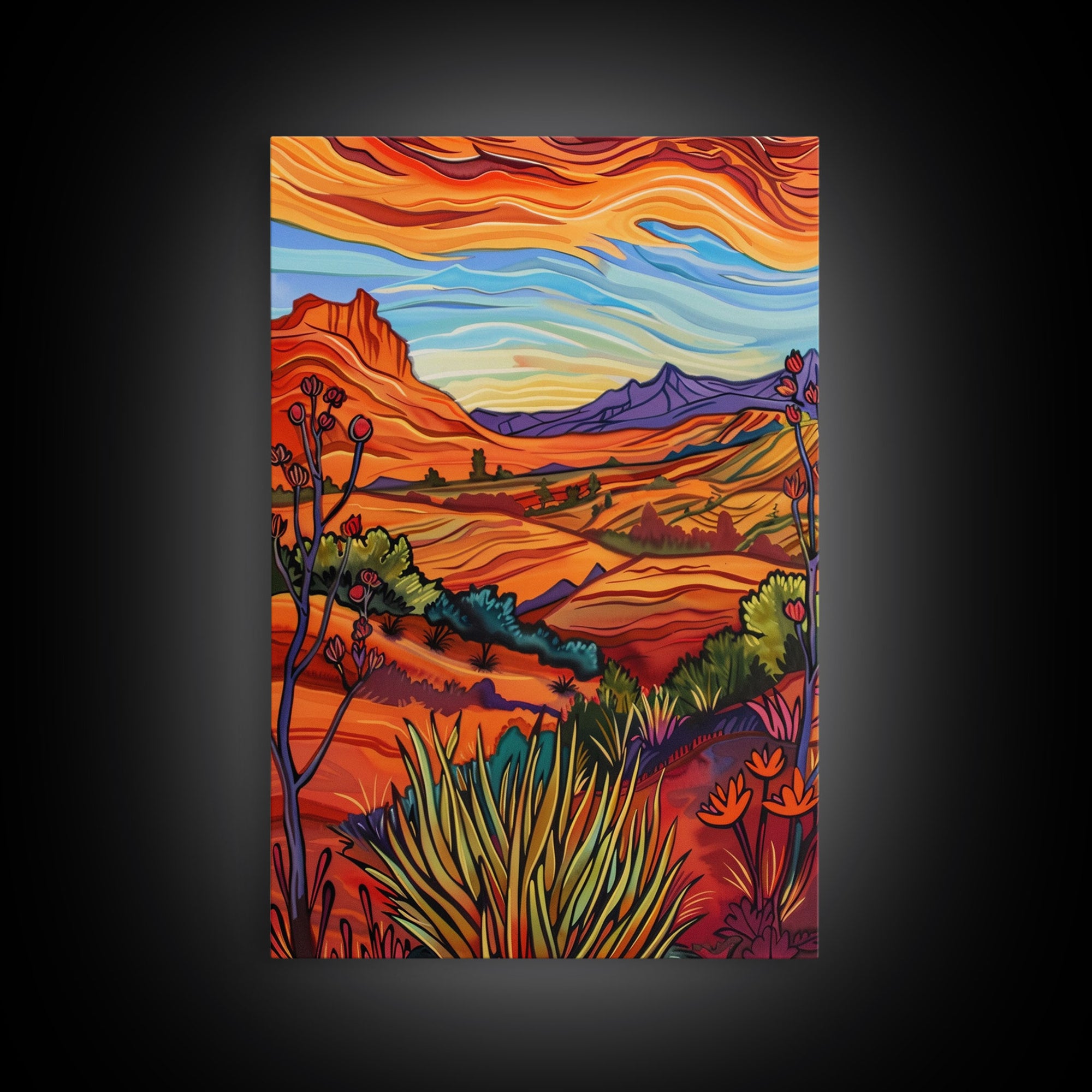 Framed Canvas Print, Serene Desert Landscape with Rolling Hills, Beautiful Wall Art for Living Room or Bedroom Decor