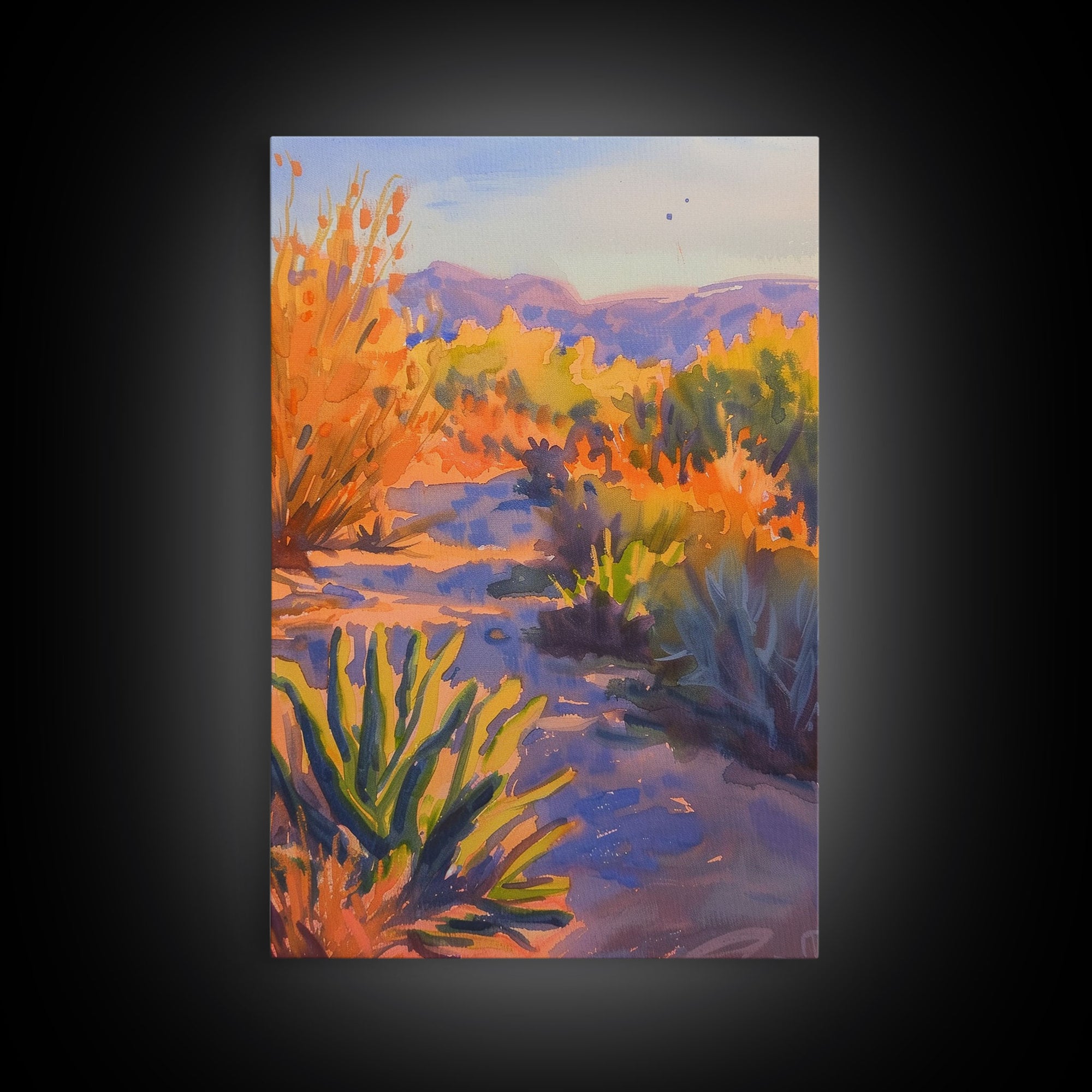 Serene Desert Sunset Landscape, Tranquil Wall Art for Living Room or Bedroom, Framed Canvas Print for Home Decor