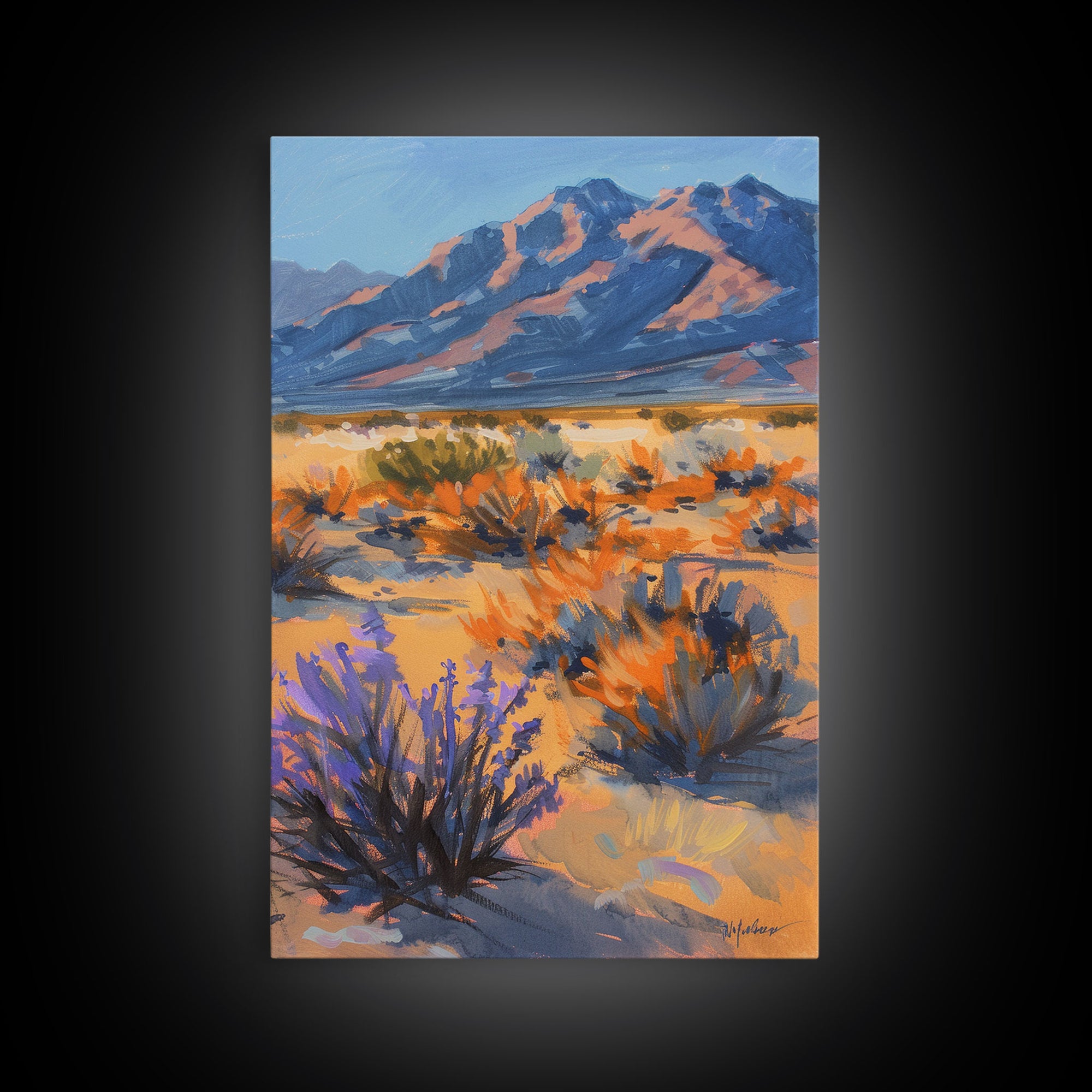 Majestic Desert Mountains and Vegetation, Scenic Wall Art for Living Room or Bedroom, Framed Canvas Print for Home Decor