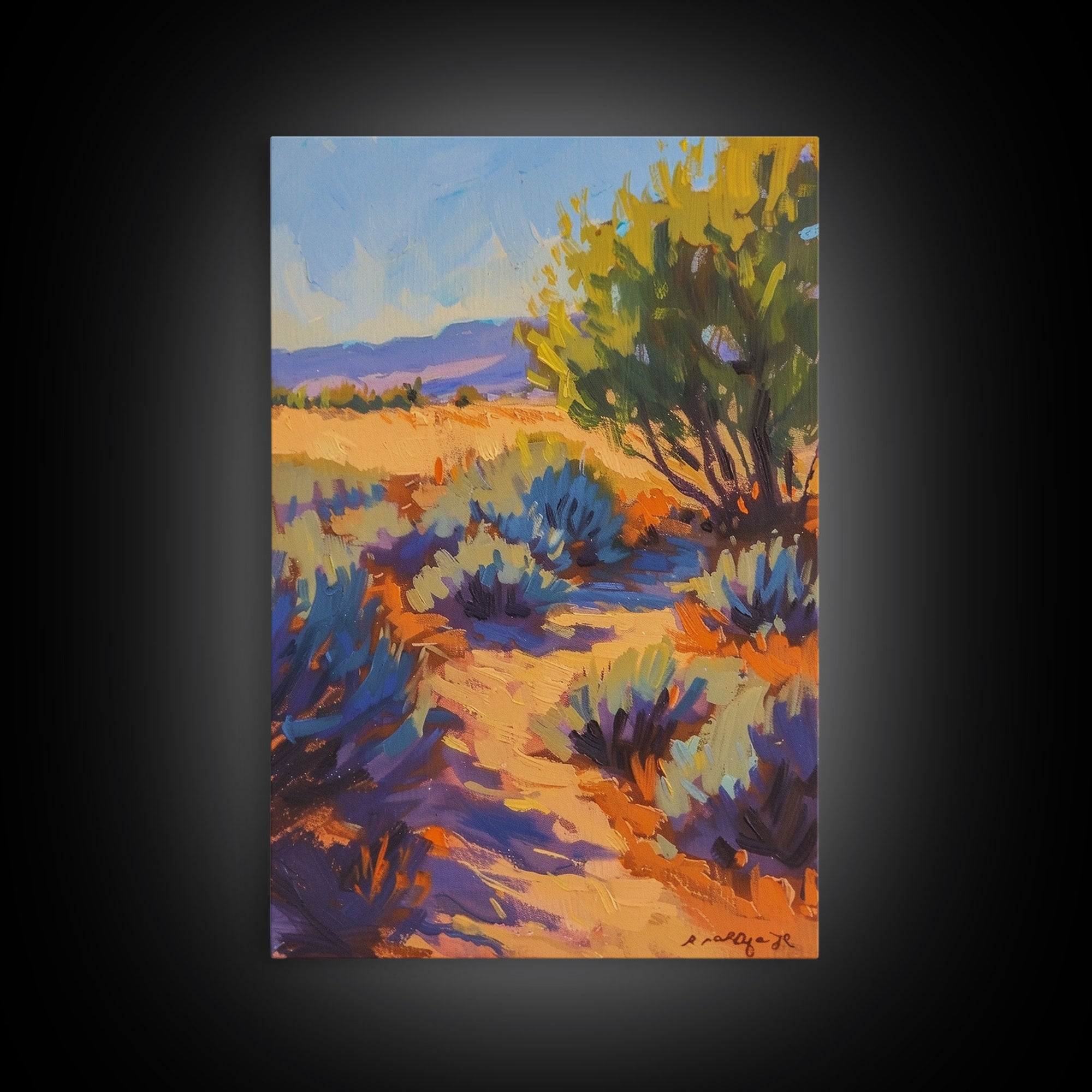 Peaceful Desert Path with Sagebrush, Beautiful Wall Art for Living Room or Bedroom, Framed Canvas Print for Home Decor