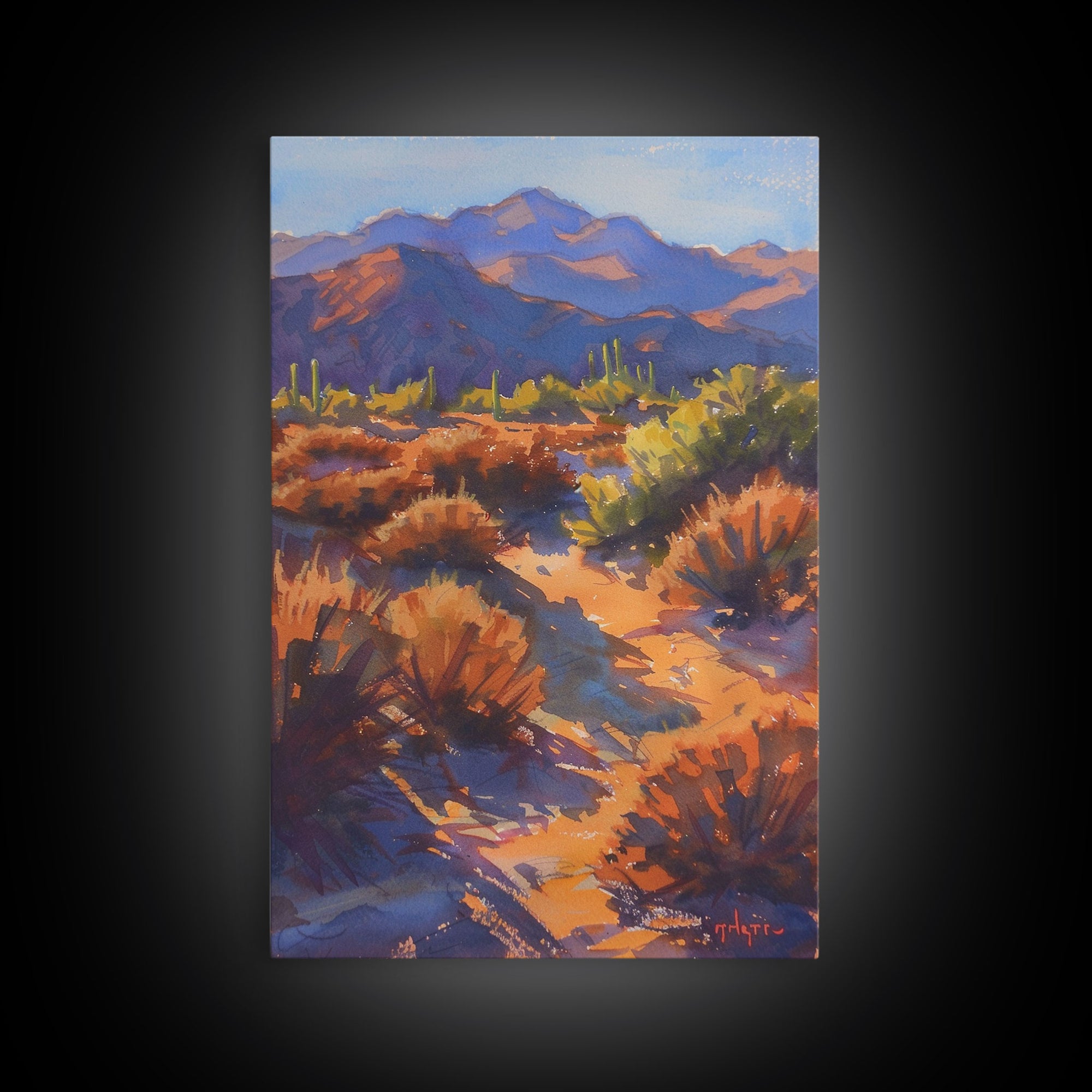 Vibrant Desert Landscape with Mountains, Stunning Wall Art for Living Room or Bedroom, Framed Canvas Print for Home Decor