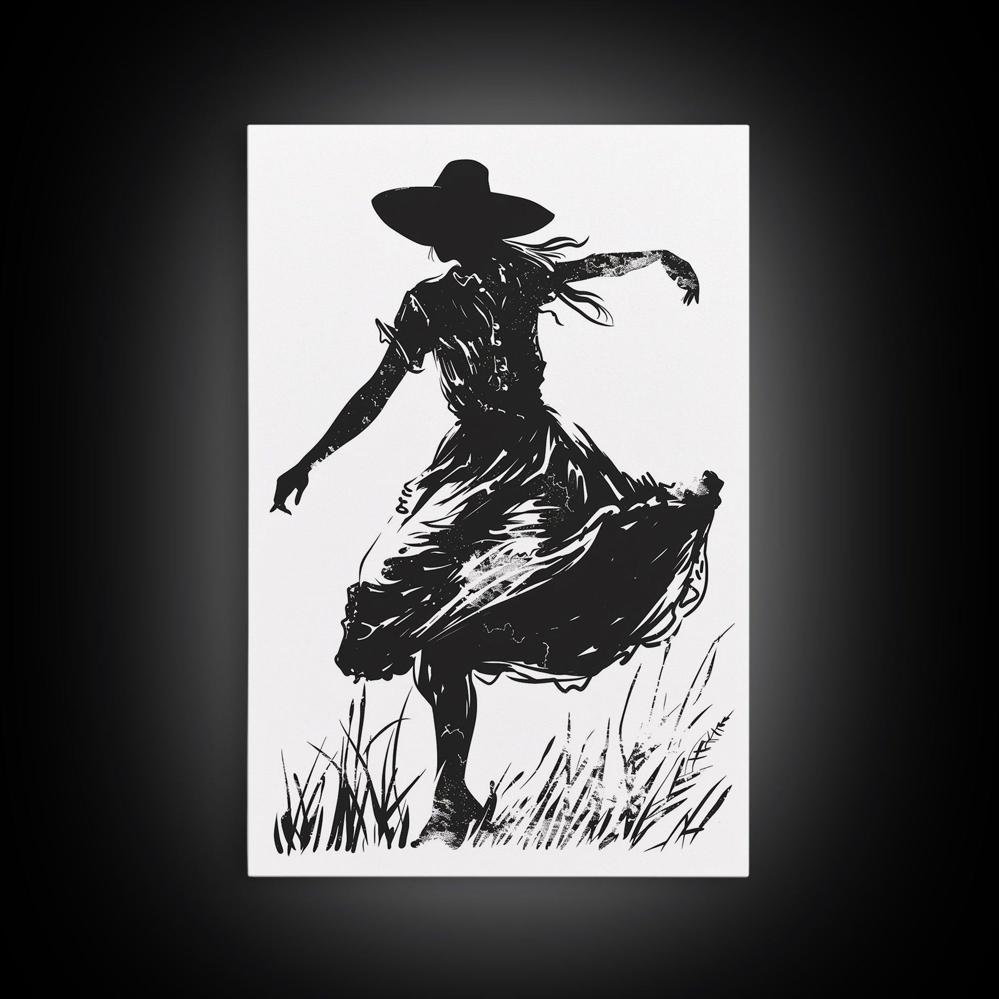 Country Girl Silhouette Art Print, Framed Canvas Western Decor, Vintage Cowgirl Artwork, Rustic Southwest Wall Art for Home