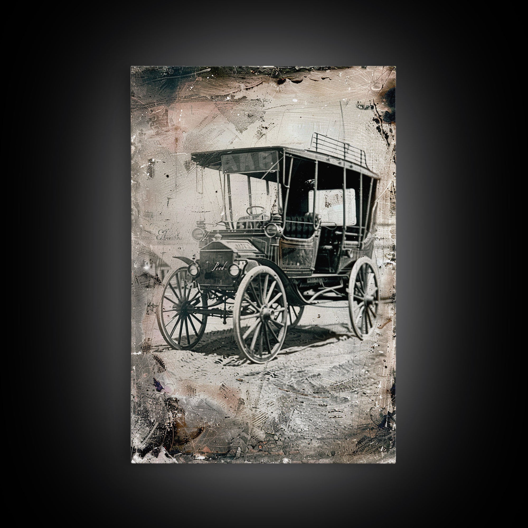 Antique Carriage Sepia Print - Framed Canvas Wall Art, Vintage Vehicle Decor for Living Room, Rustic Antique Car Artwork, Historical Art