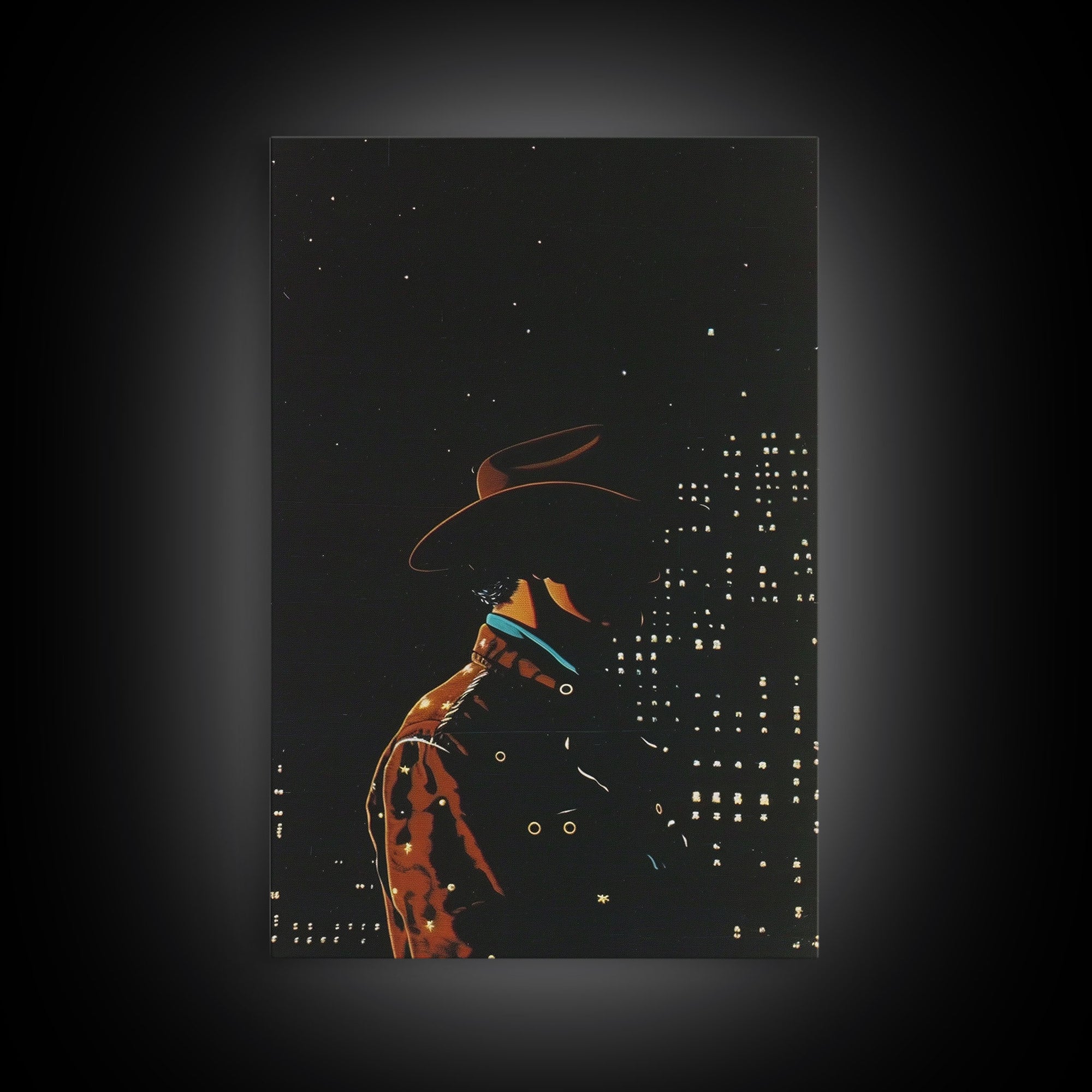 Cowboy in the City Night Print - Framed Canvas Wall Art, Urban Western Decor, City Cowboy Artwork for Living Room, Modern Western Art