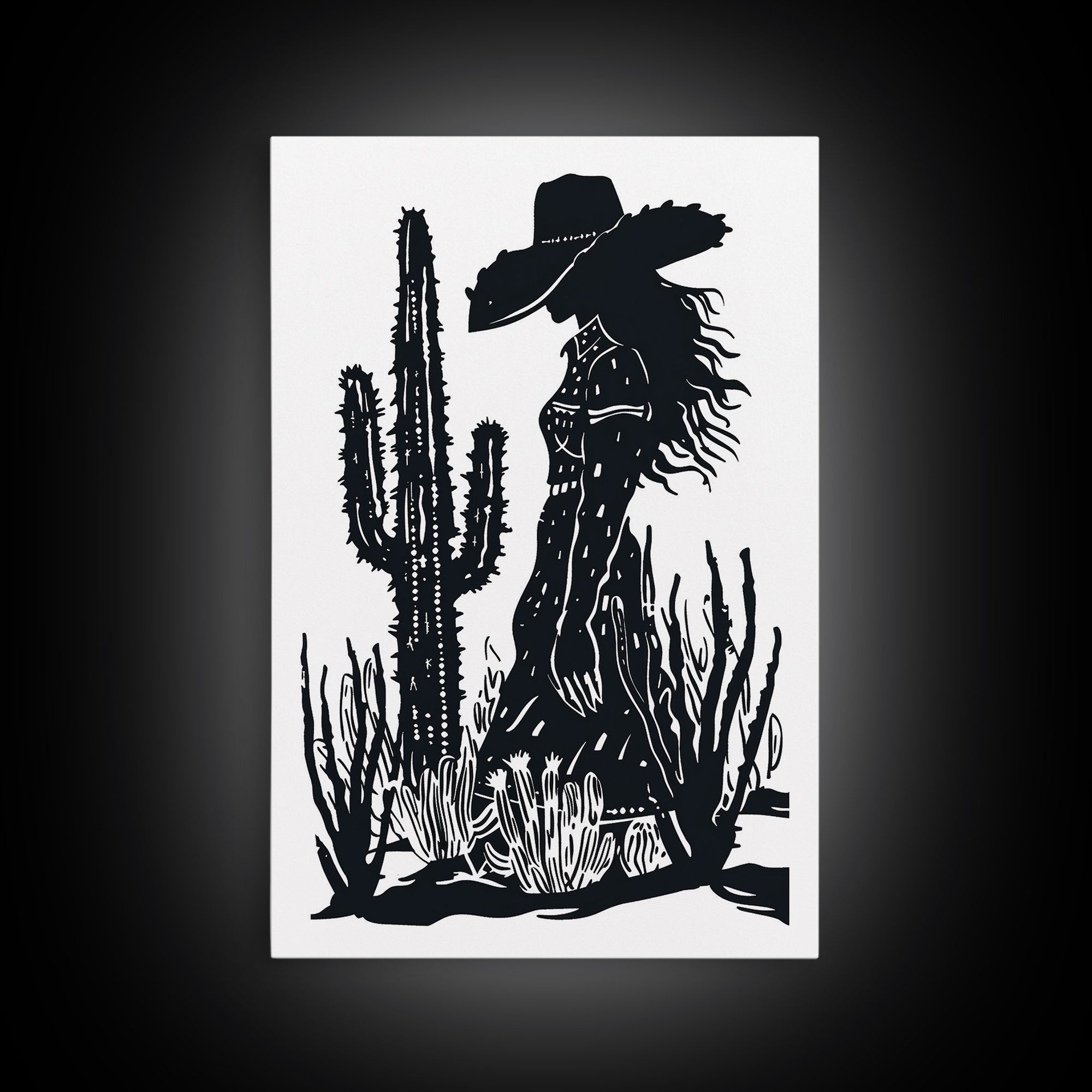 Cowgirl at Sunset Art Print, Western Silhouette Framed Canvas, Vintage Desert Scene, Rustic Western Home Decor, Unique Wall Art