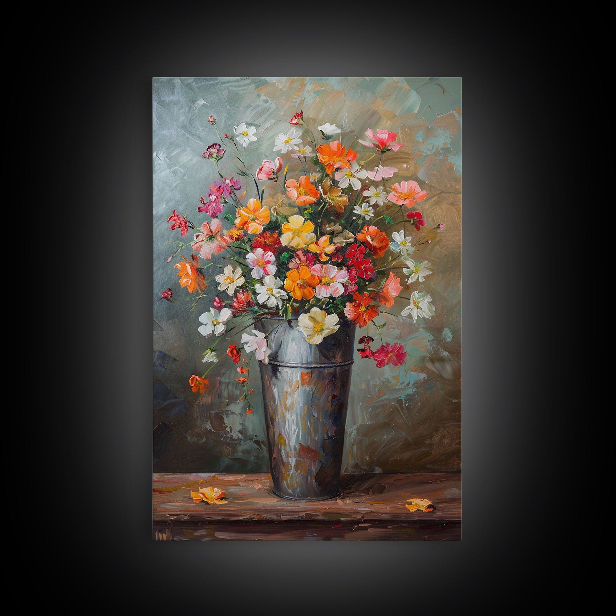 Elegant Floral Vase Art with Soft Colors - Framed Canvas Print, Pastel Flower Decor for Living Room, Light Floral Artwork, Romantic Wall Art