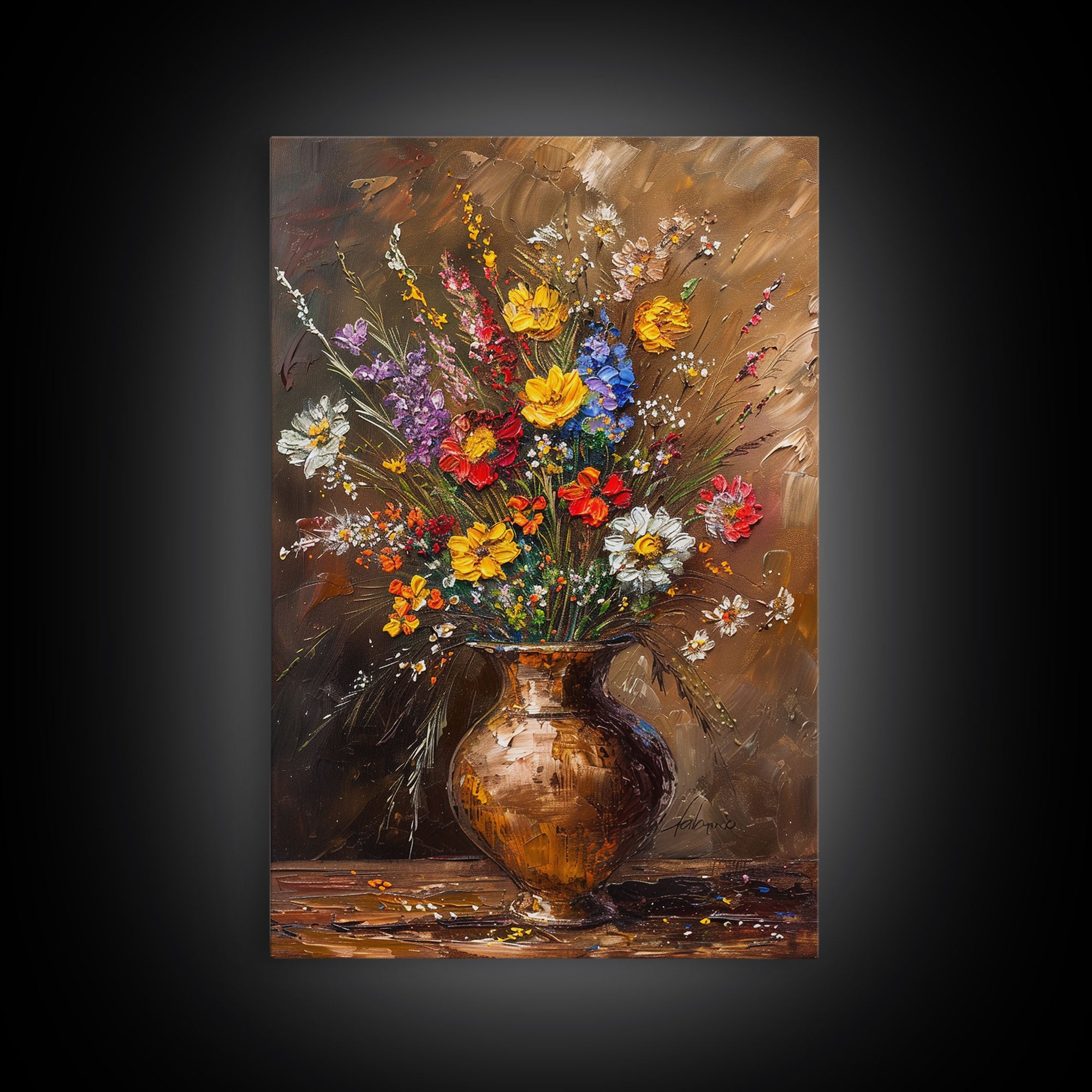 Lush Floral Arrangement in Vase Art - Framed Canvas Print, Colorful Flower Decor for Living Room, Bright Botanical Artwork, Nature Wall Art