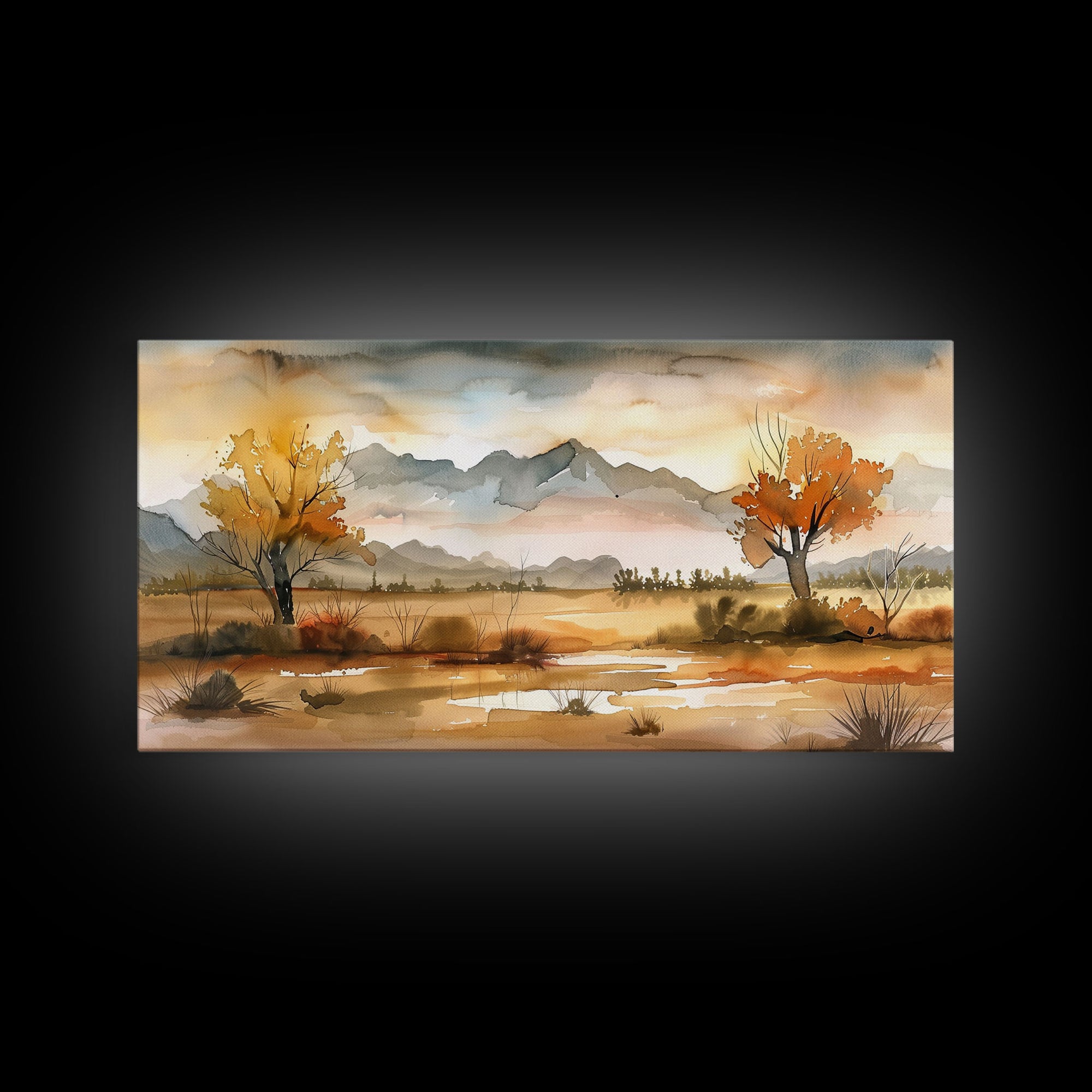 Sunset Over Desert Canyon and River, Stunning Framed Canvas Print for Home, Minimalist Wall Art, Nature Scenery Decor