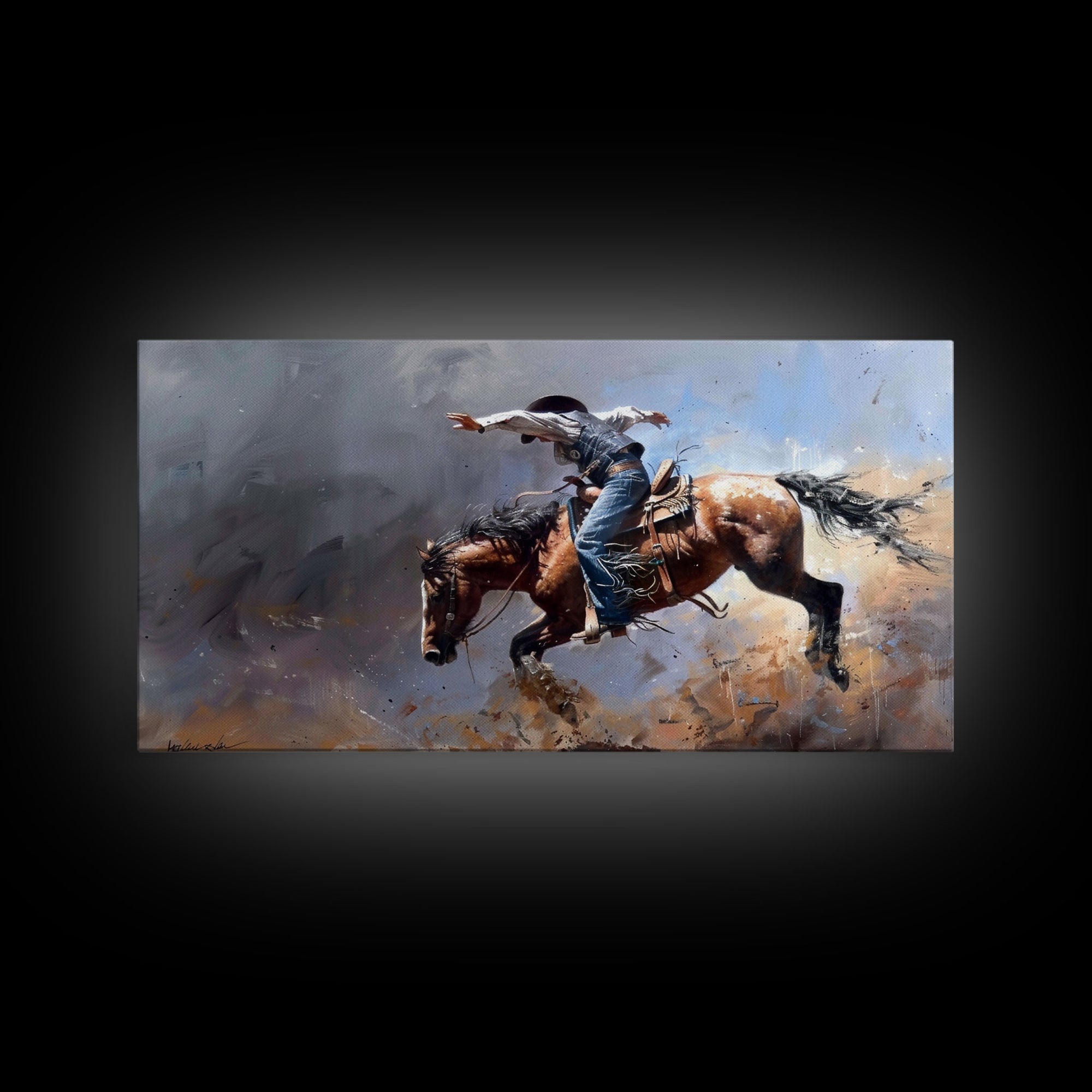 Powerful Rodeo Horse in Mid-Buck, Striking Framed Canvas Print, Perfect for Living Room Art, Western Bedroom Decor, Cowboy Wall Art