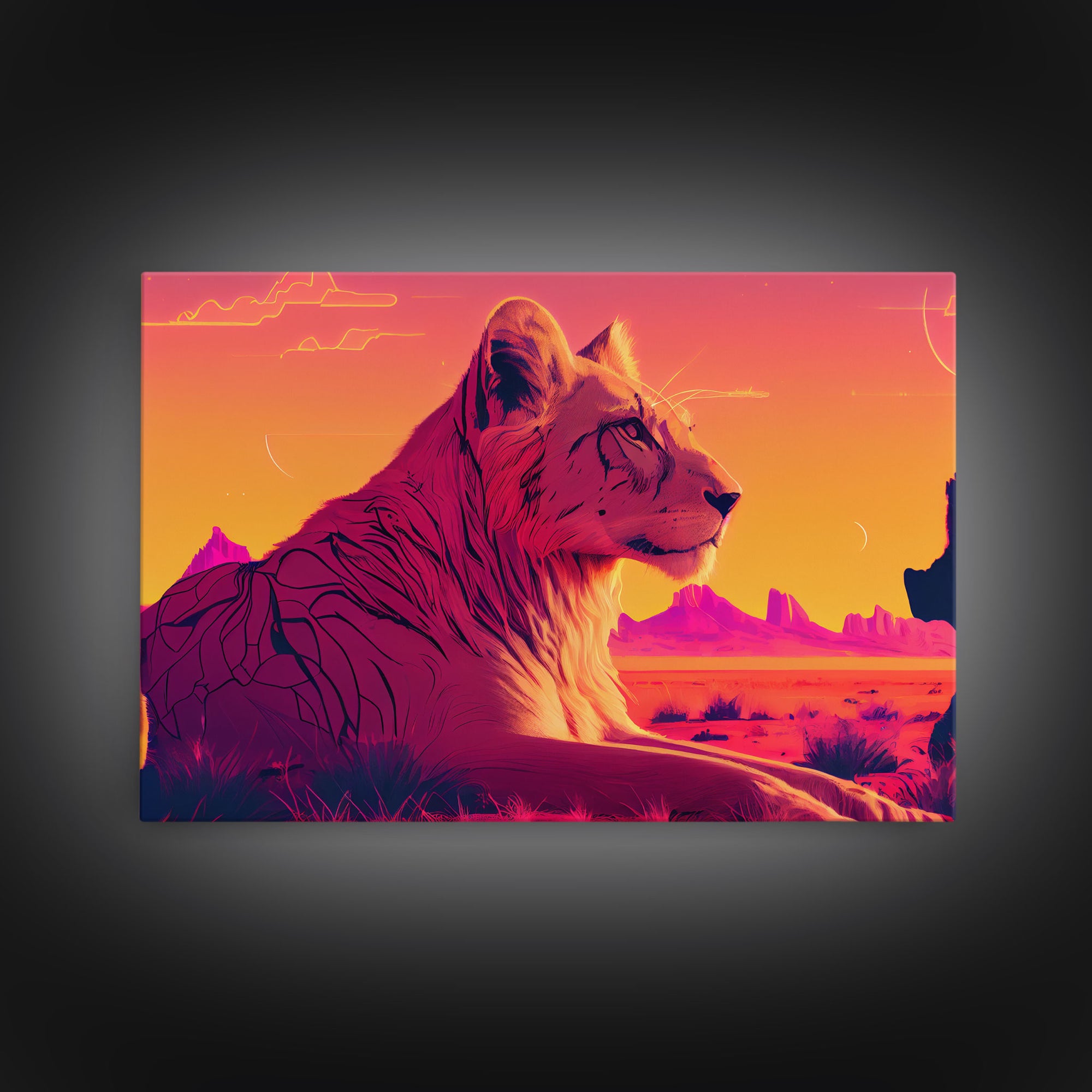 Cool lioness art, boss lady art, framed canvas print, pastel art of Africa