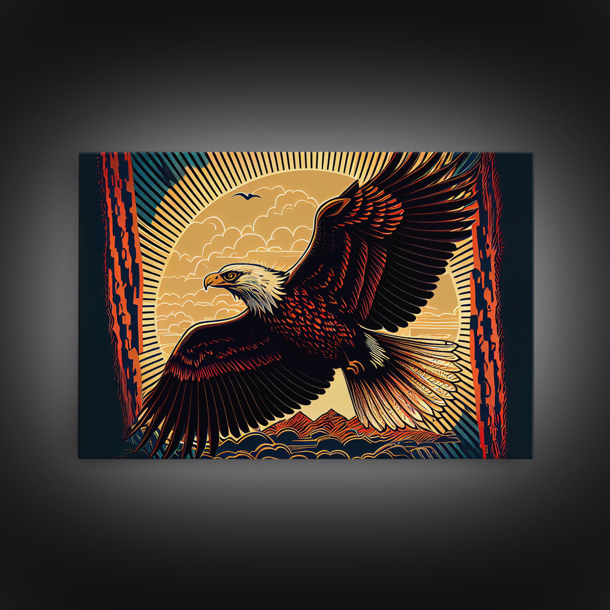 Bald eagle mural art, framed canvas print, framed wall art, cool bedroom wall decor