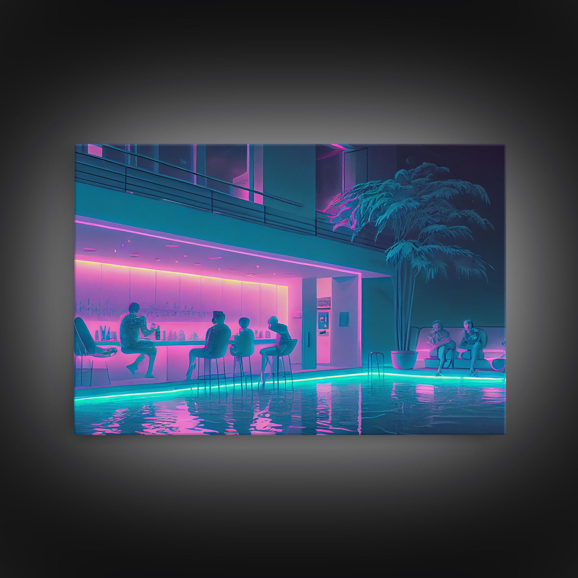 The Lounge - Vaporwave bar decor, framed canvas print, pastel synthwave art, colorful wall decor