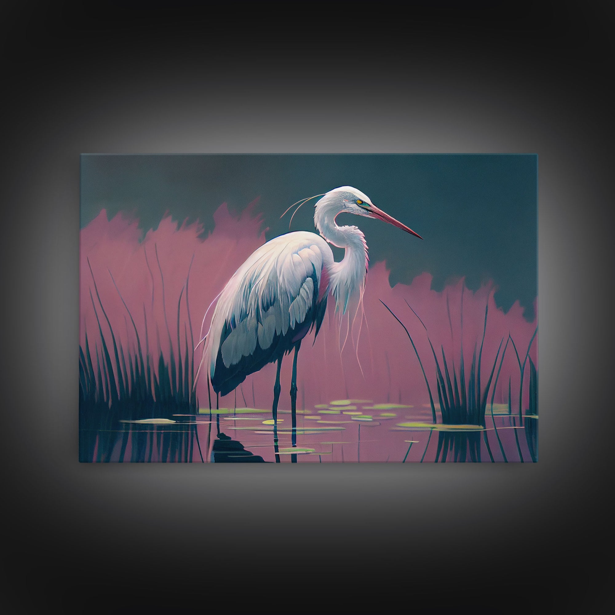 Beautiful stork watercolor, framed canvas print