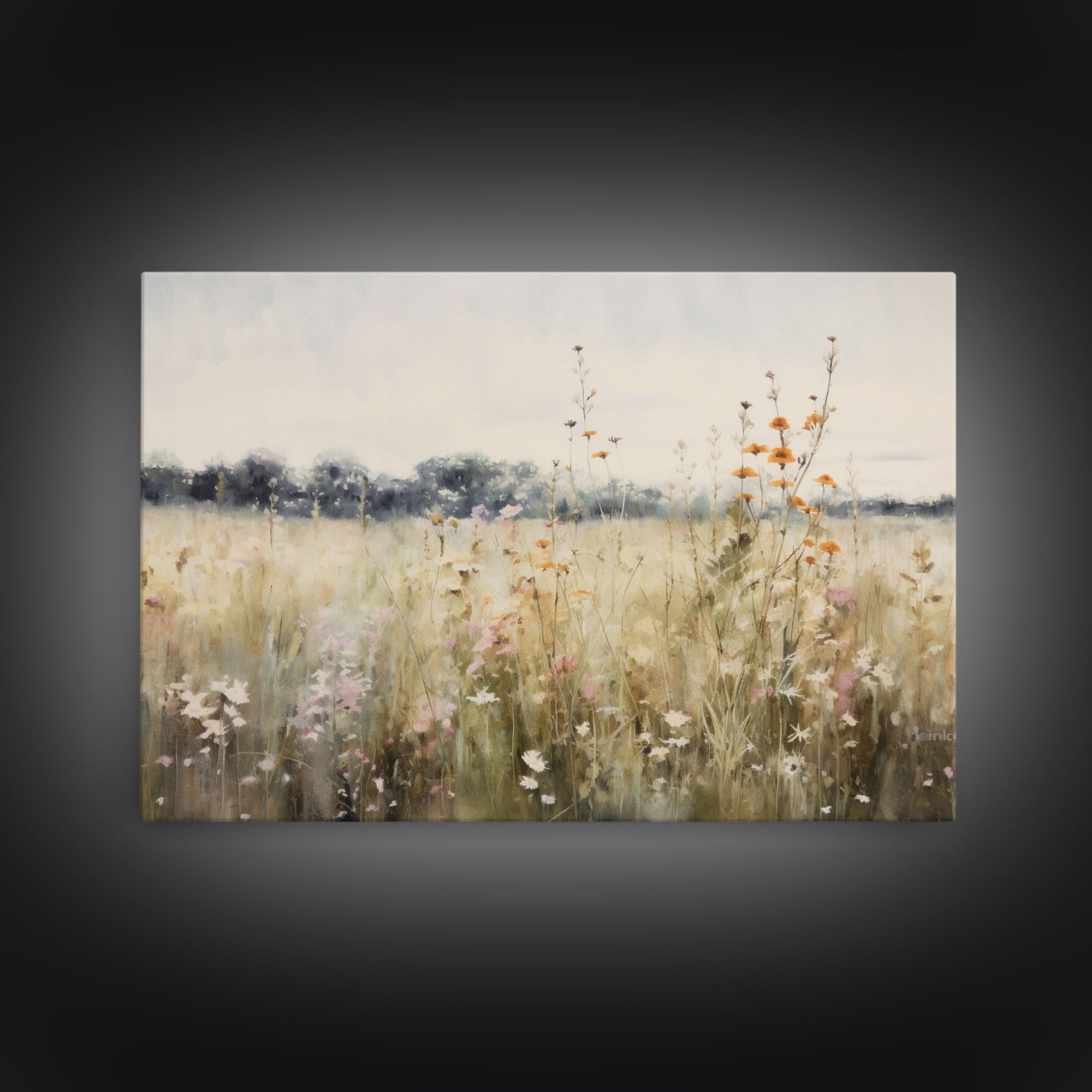 Rustic Country Wildflower Landscape Oil Painting Canvas Print Reproduction, Framed Wall Art, Rustic Farmhouse Decor, Gift For Her