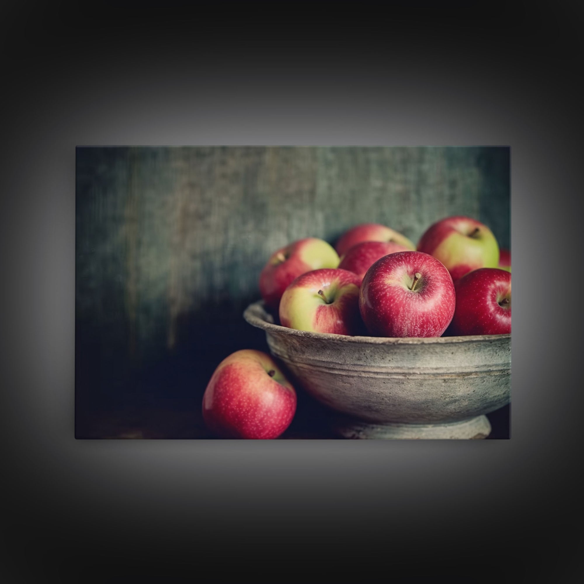 Farmhouse Kitchen Art, Framed Canvas Print, Still Life of Apples In A Rustic Bowl, Photography Print, Kitchen Decor, Rustic Country Kitchen