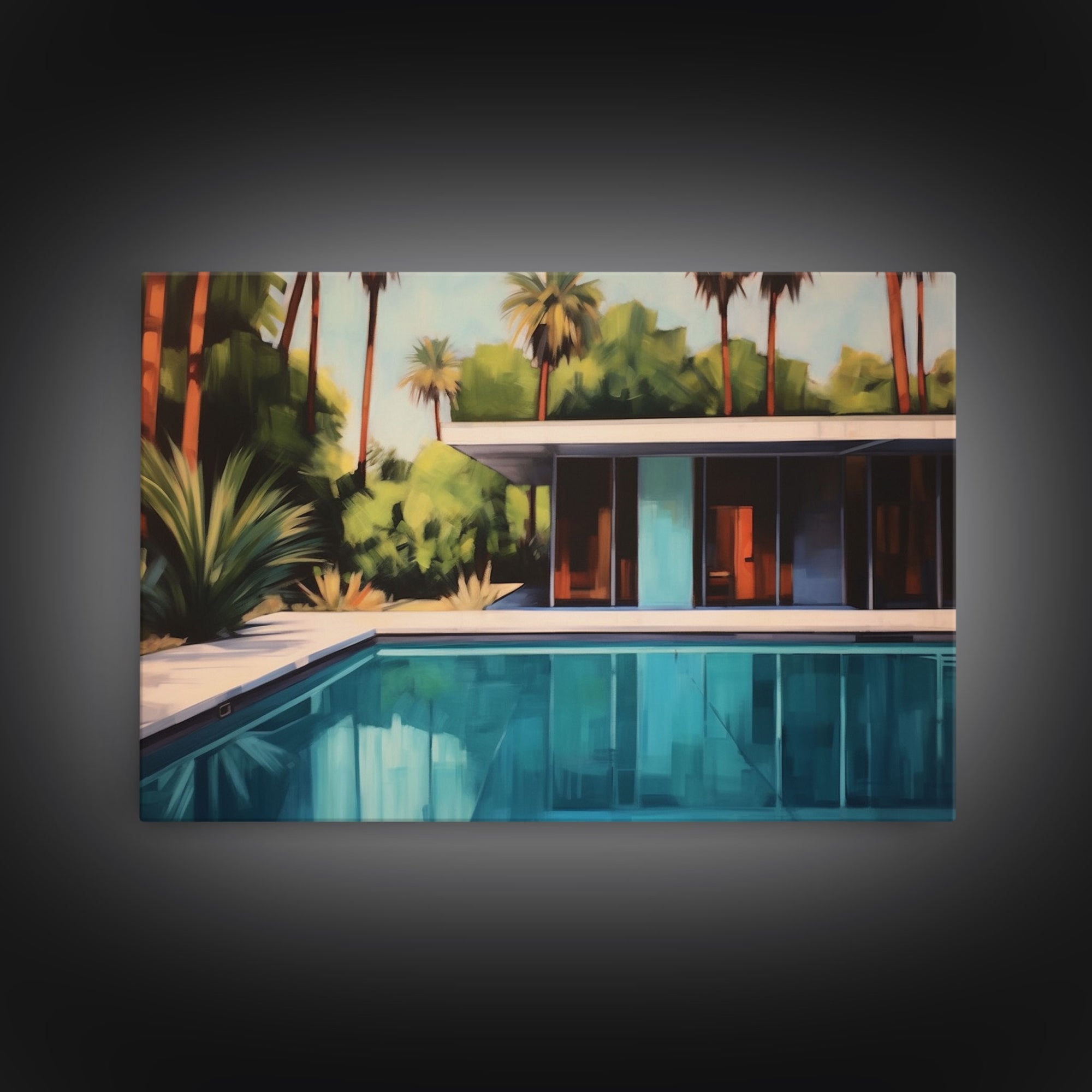 The Pool House, Mid Century Modern Decor, Framed Wall Art, Architectural Print, Retro Art, Swimming Pool Art, Framed Painting