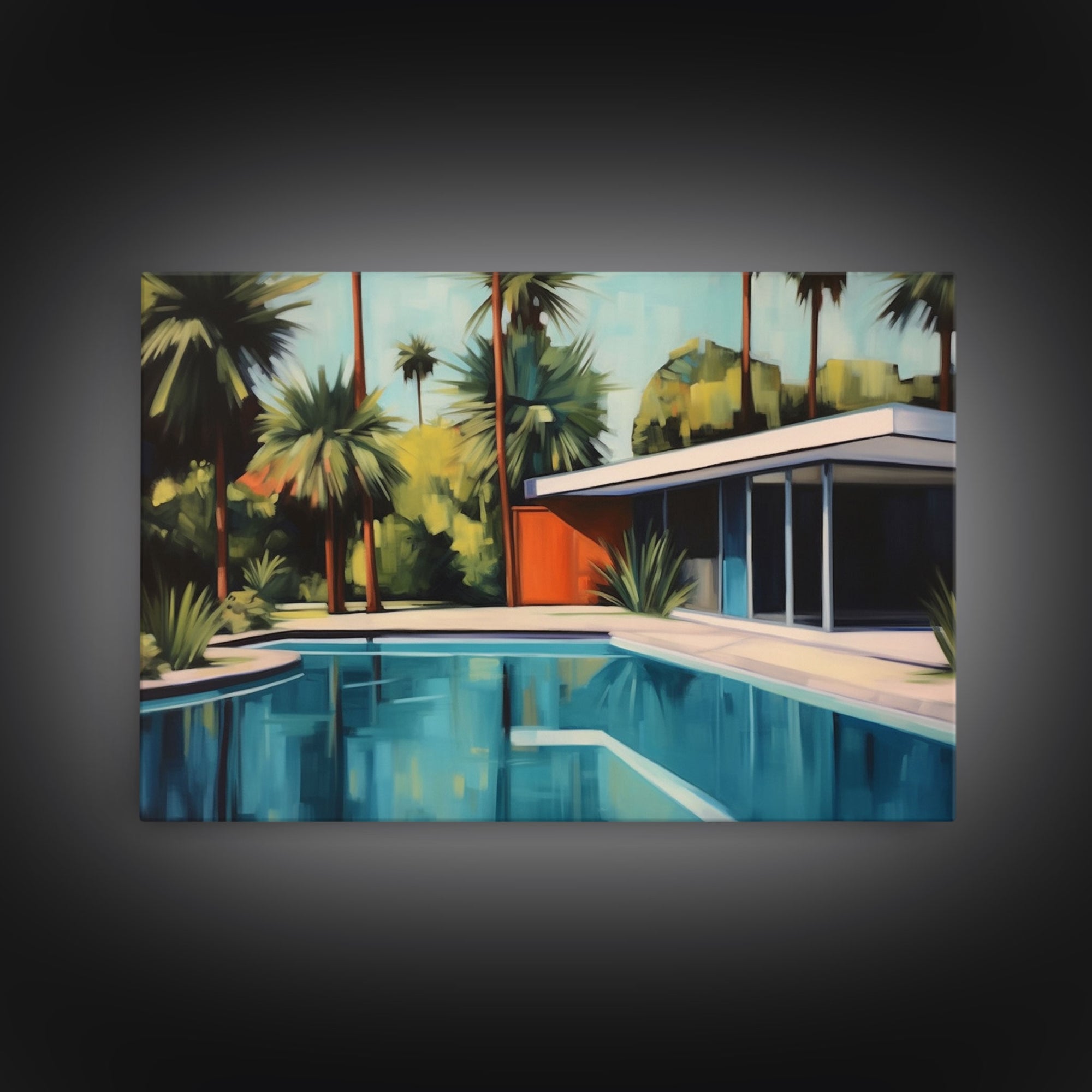 The Pool House, Mid Century Modern Decor, Framed Wall Art, Architectural Print, Retro Art, Swimming Pool Art, Framed Painting