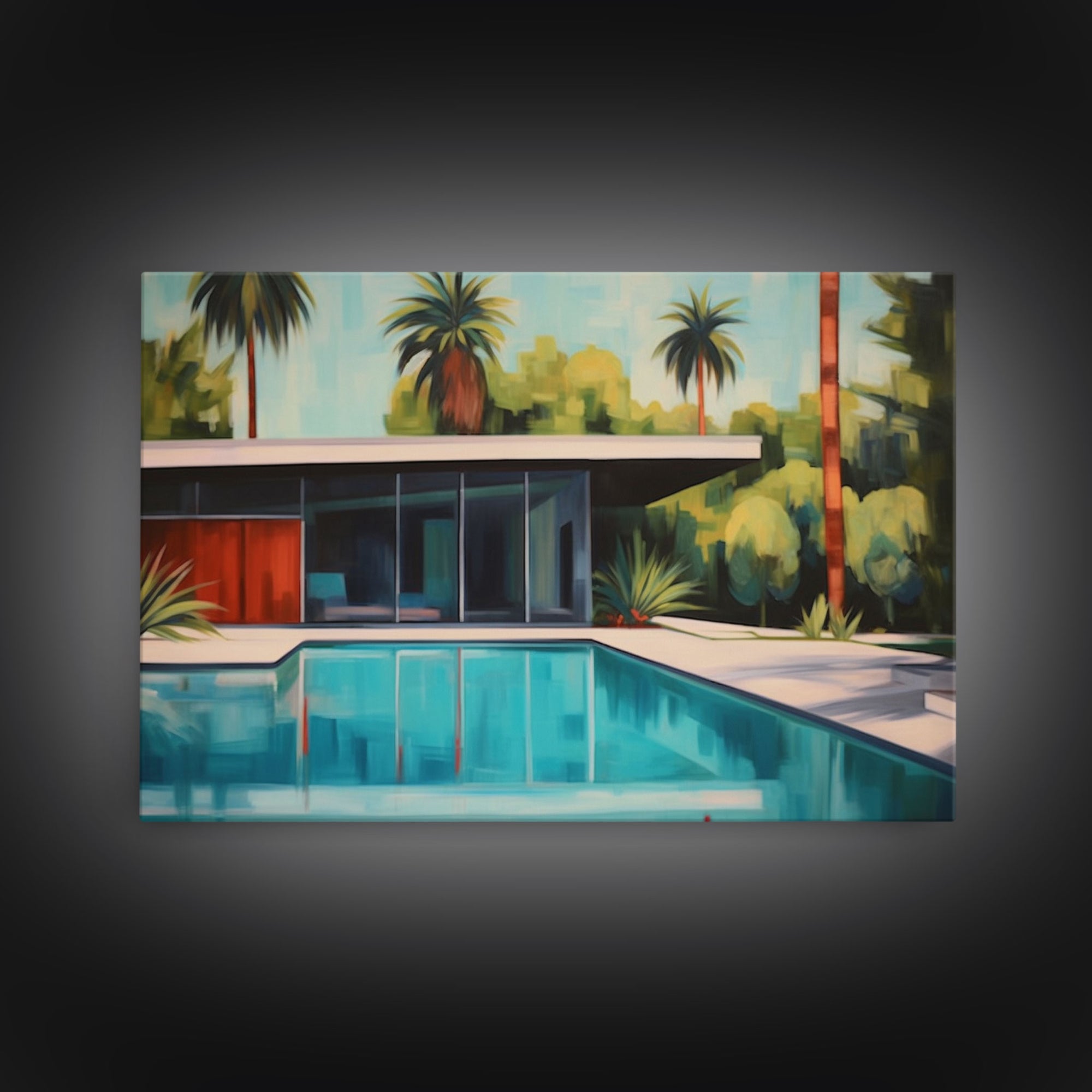 The Pool House, Mid Century Modern Decor, Framed Wall Art, Architectural Print, Retro Art, Swimming Pool Art, Framed Painting