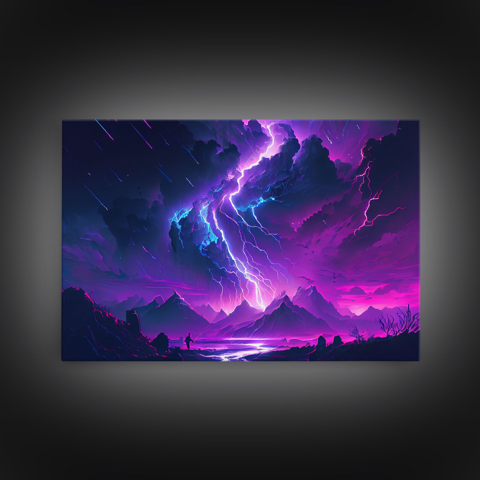 The Lightning Storm, framed canvas print, synthwave style fantasy art