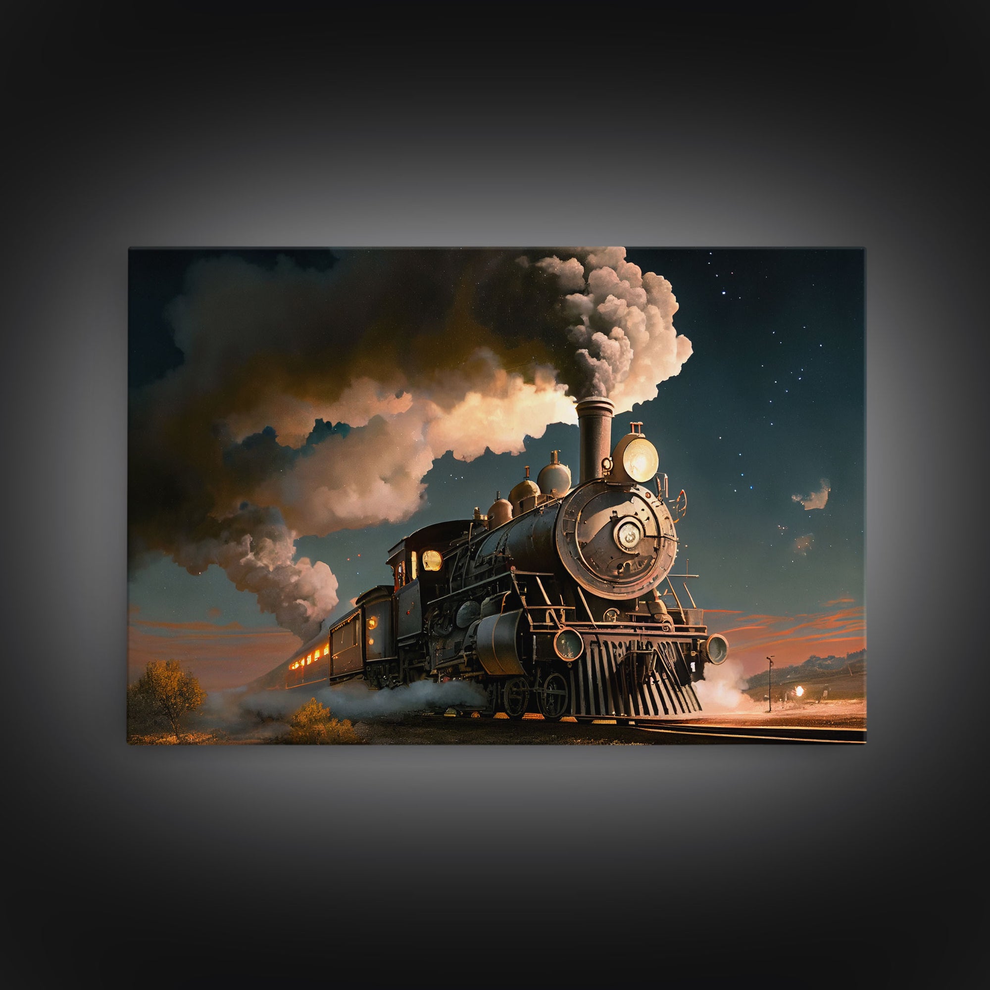 Steam Engine Train Tracks Night Stars Fine Art Print, Wall Art Print, Wall Poster, Wall Décor