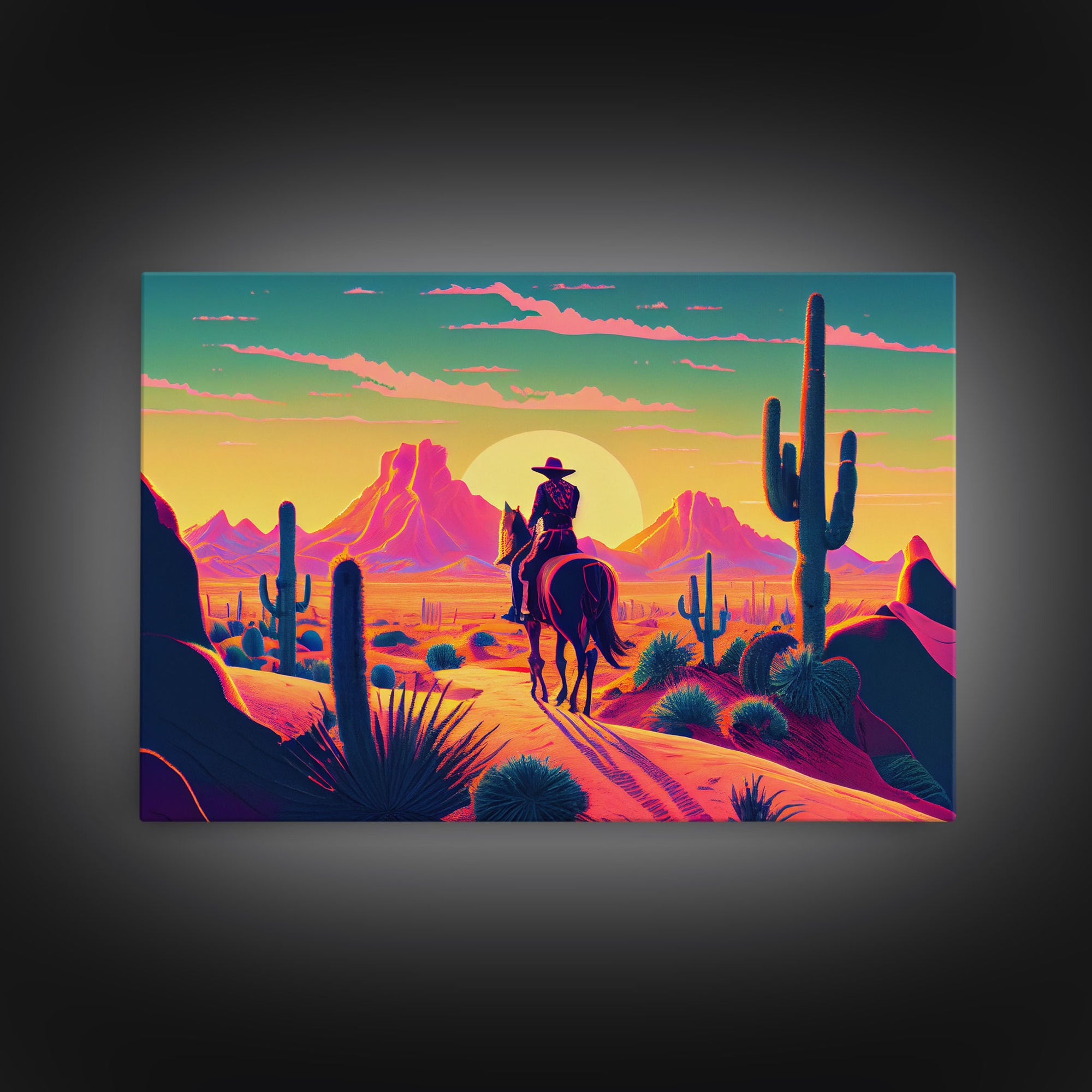 Cowboy Wild West Valley Sunset Mountains Cactus Fine Art Print, Wall Art Print, Wall Poster, Wall Décor