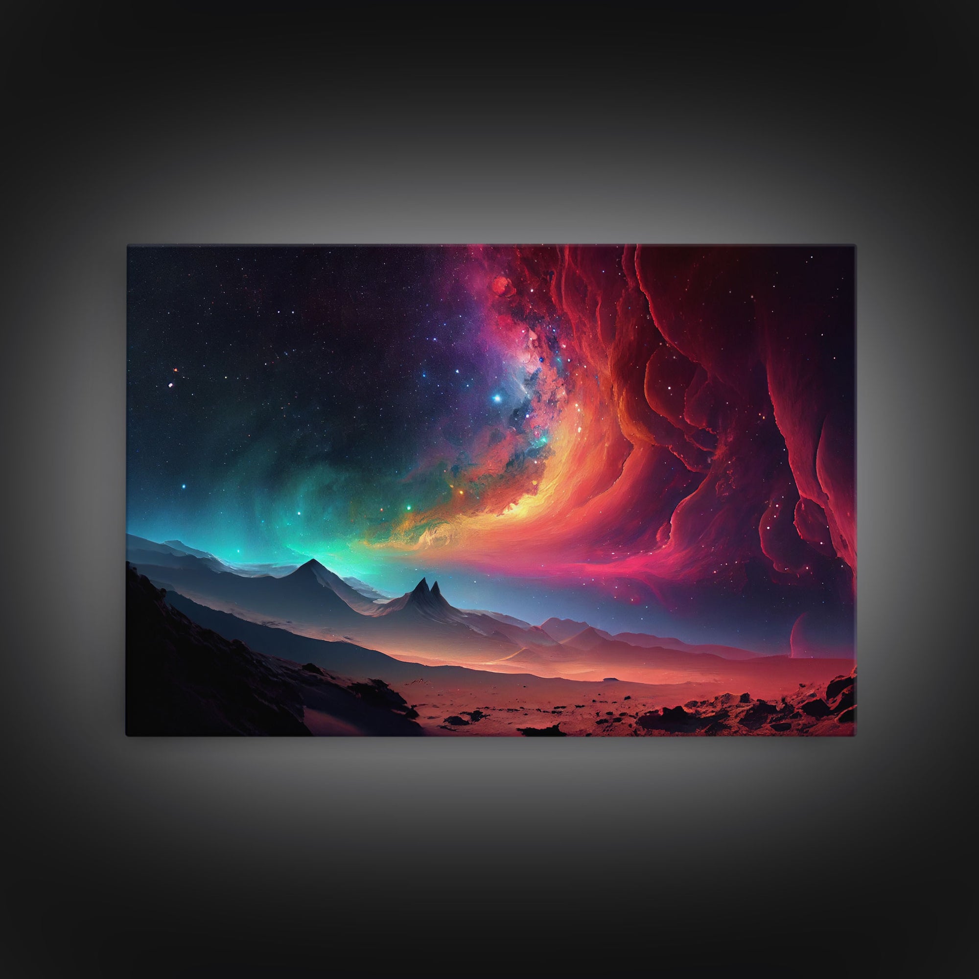 Colorful Galaxy Full of Stars, Framed Canvas Print, Unique Wall Art, Large Format Art, Retro Synthwave Style Space Art