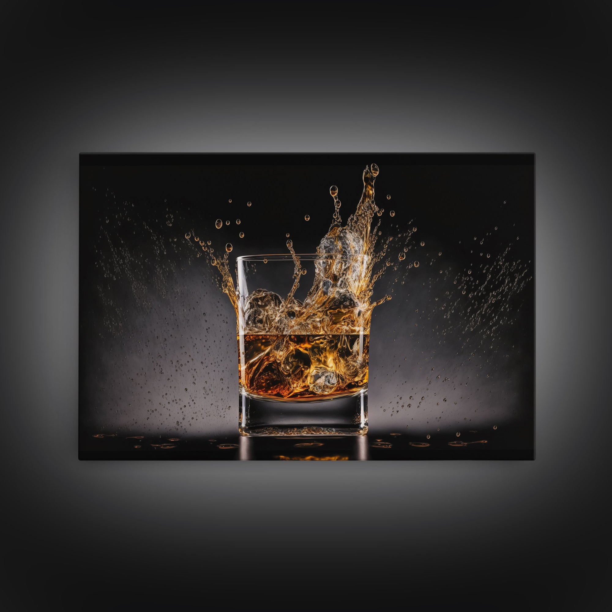 Whiskey Wall Décor, Glass of Whiskey with Splash, Man Cave Wall Art, Whisky Artwork, Home Bar Decor, Framed Canvas Print, Manly Art