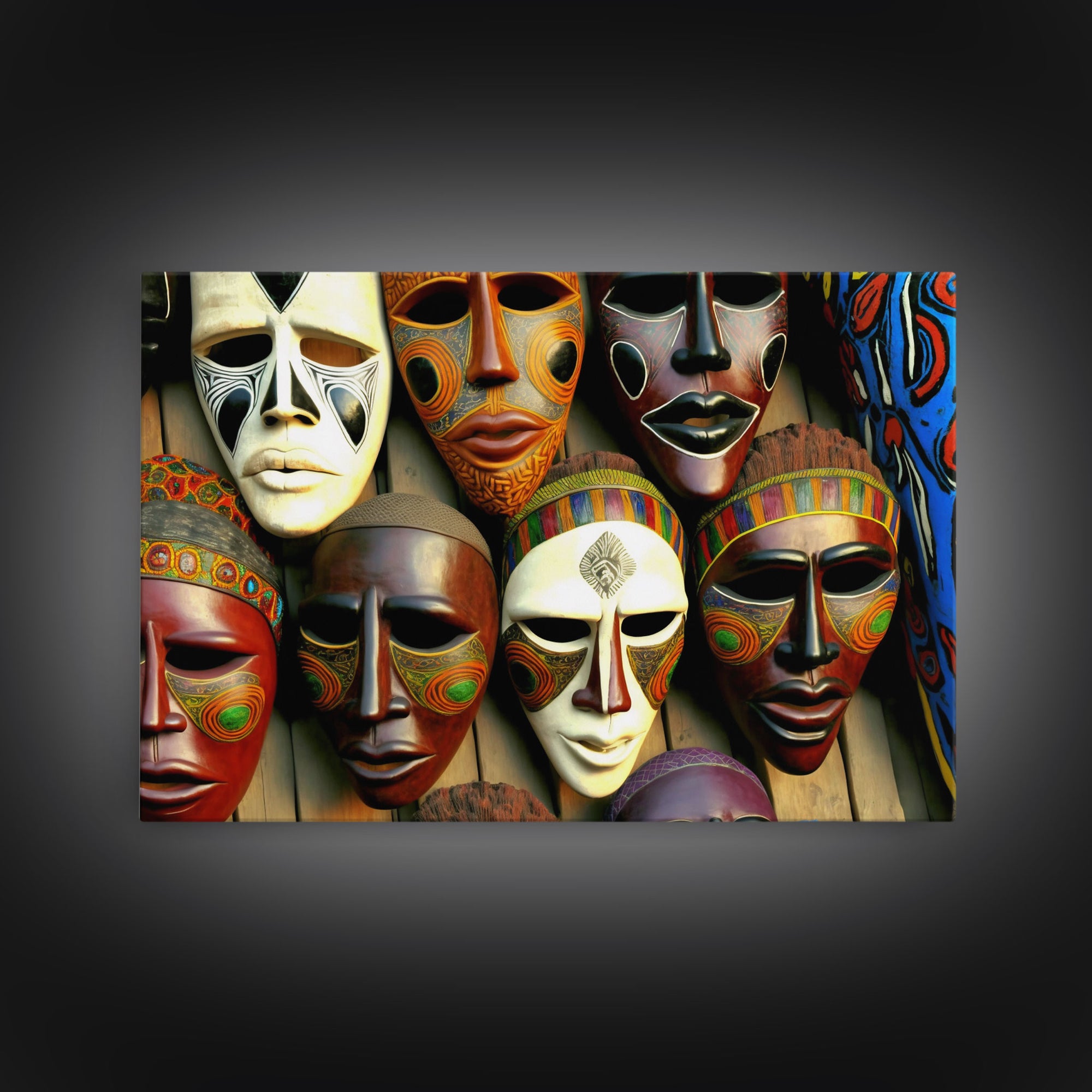 African Traditional Masks Framed Canvas Wall Art | Canvas Print Decor for Home & Office Decoration I Ready To Hang Canvas