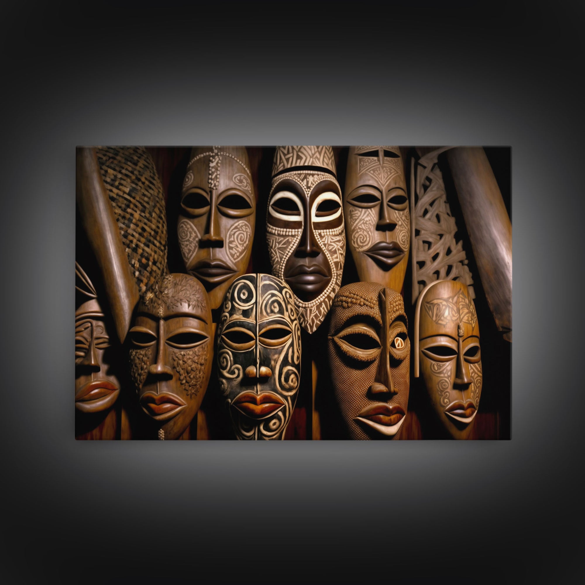 African Traditional Masks Framed Canvas Wall Art | Canvas Print Decor for Home & Office Decoration I Ready To Hang Canvas Print