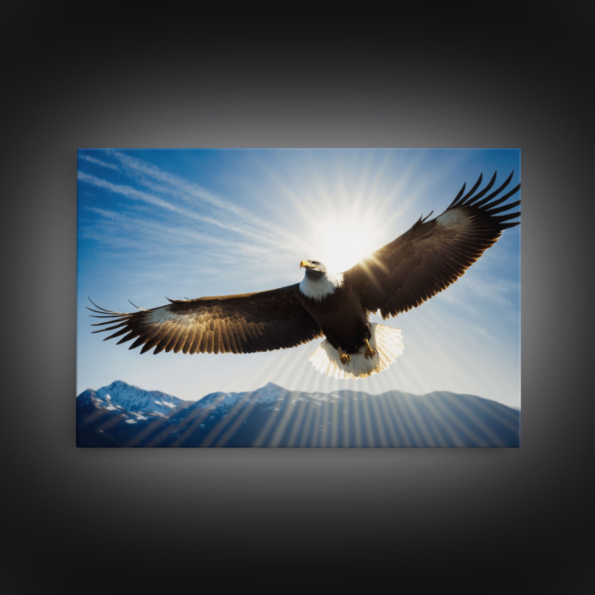 Bald Eagle in a Mountain Clouds Canvas Wall Art Design, Framed Canvas Print Decor for Home & Office Decoration, CANVAS READY to Hang