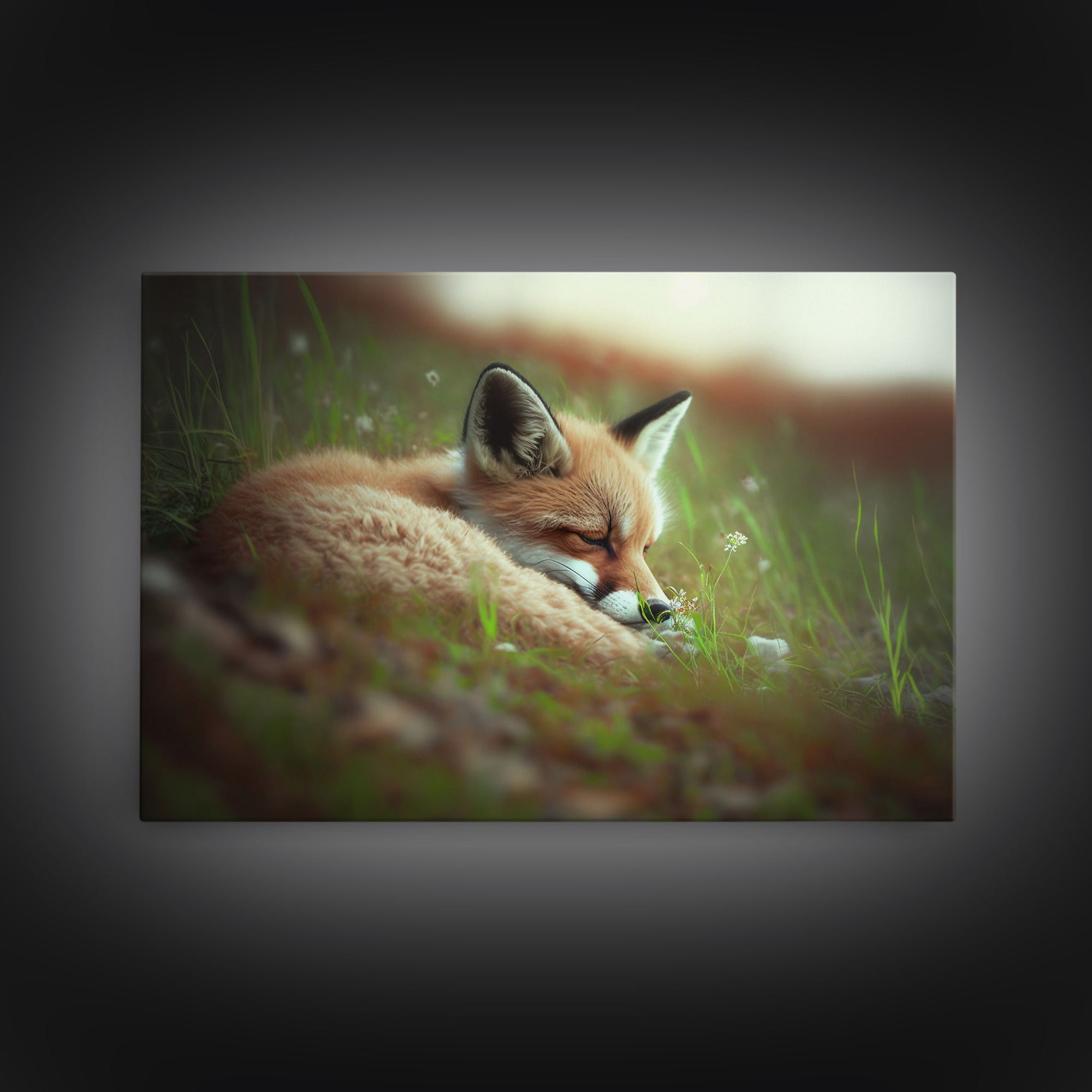 Cute Sleepy Fox Art, Animal Prints, Nature Art, Framed Canvas Print, Cute animal wall art, above sofa art