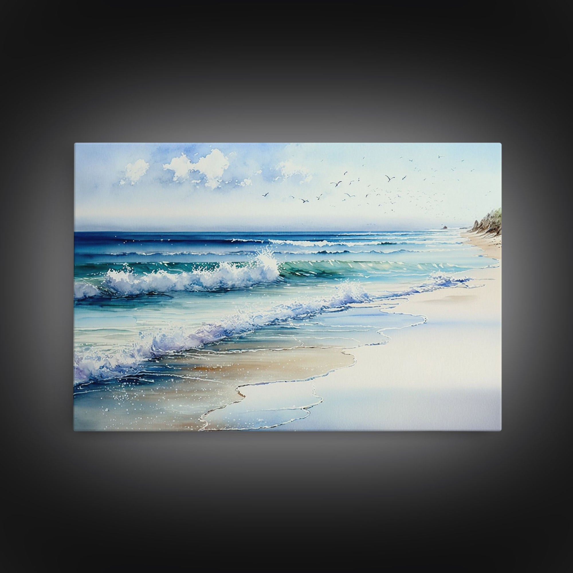 framed ocean art, beach wall art, framed wall art, living room wall decor, abstract landscape art, framed canvas print