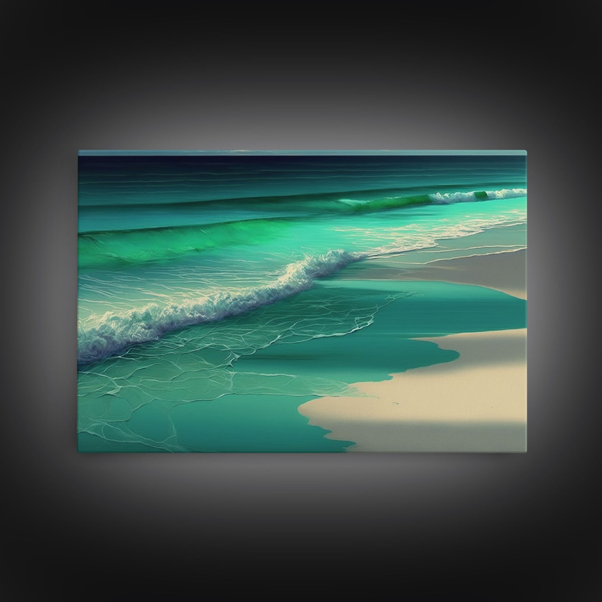 Canvas Print, Painting of Emerald Green Waves, Framed Canvas Art